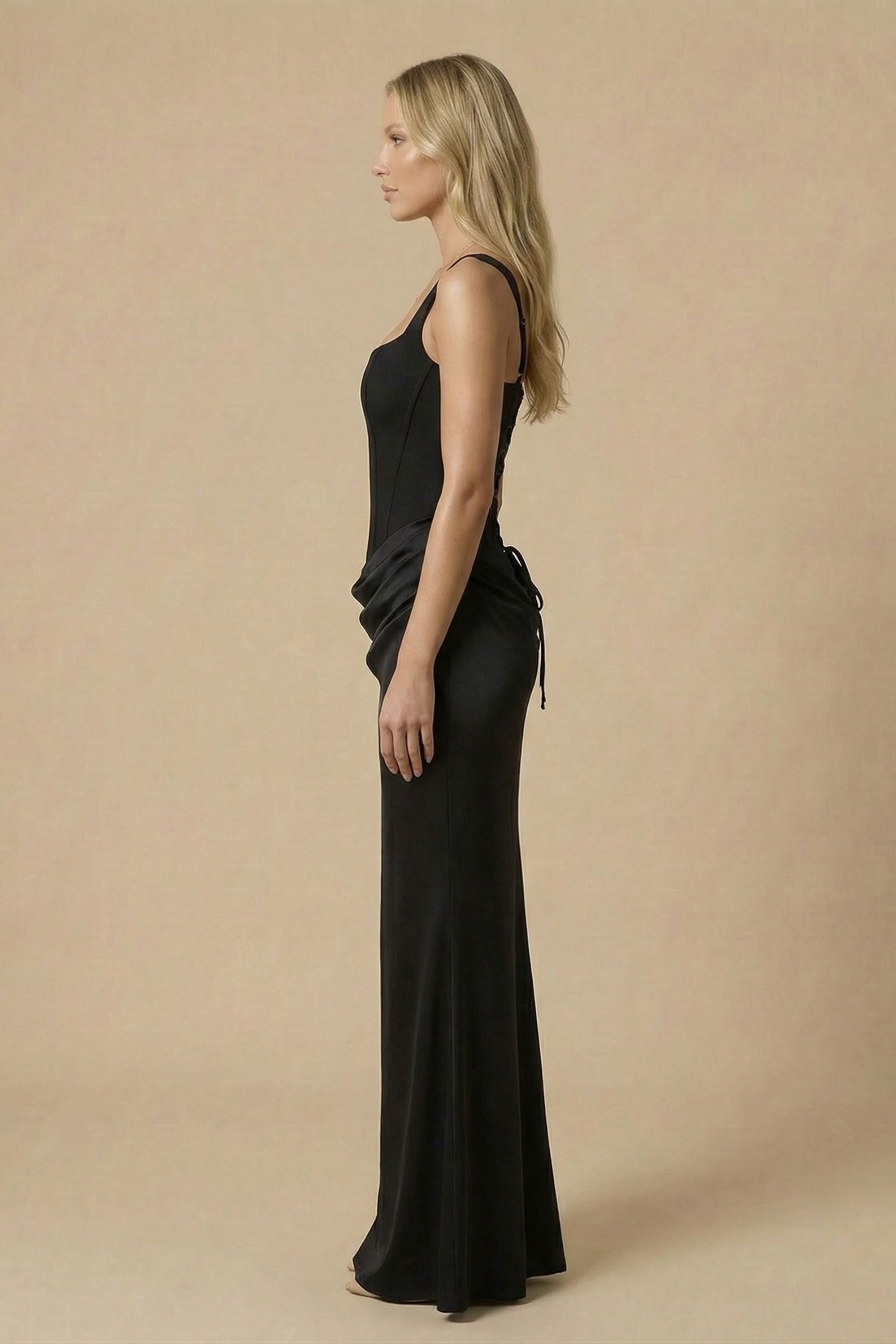 Black Square Neck Corset Maxi Dress - Dress