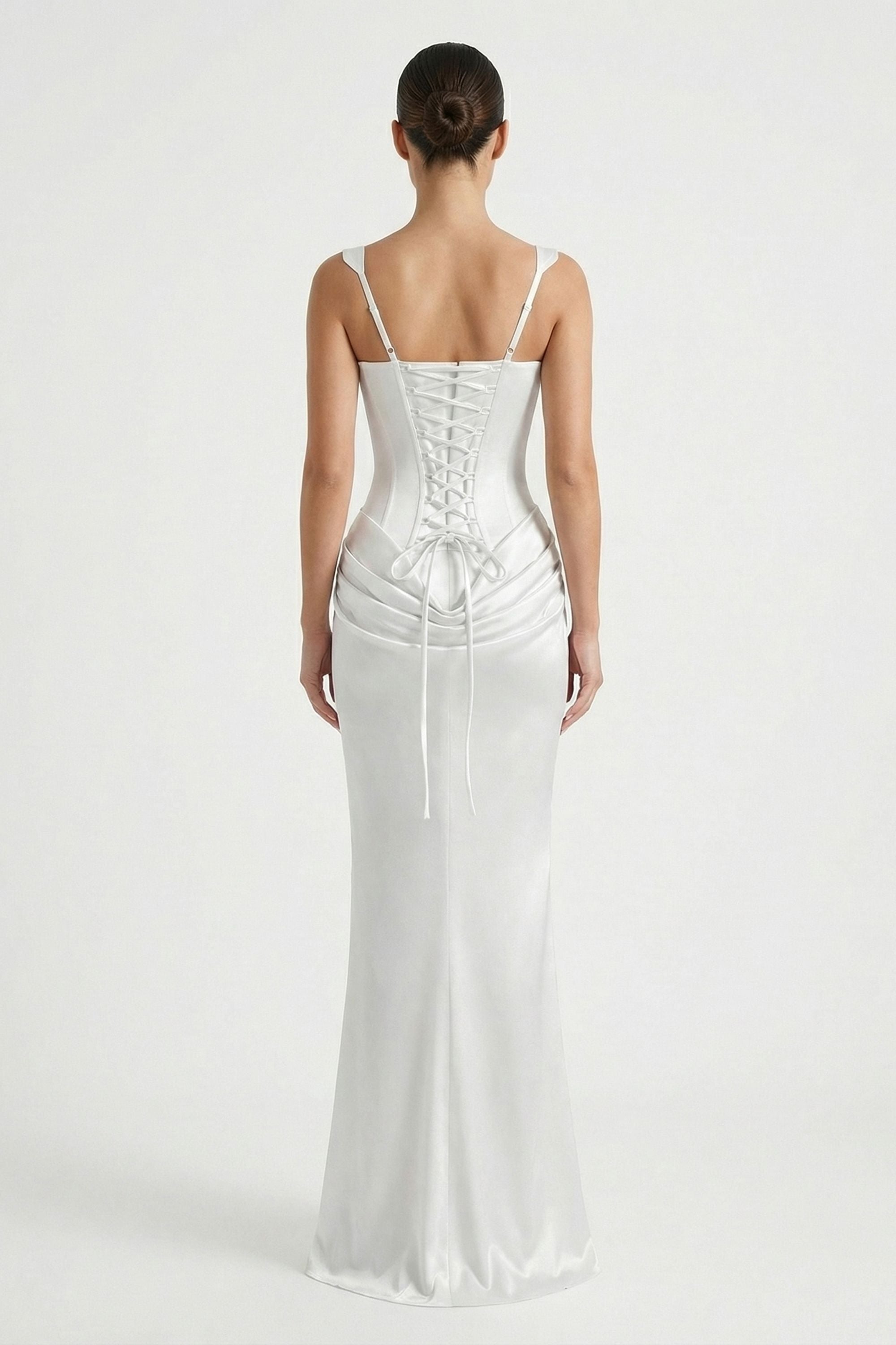 White Lace-up Satin Maxi Dress - Dress