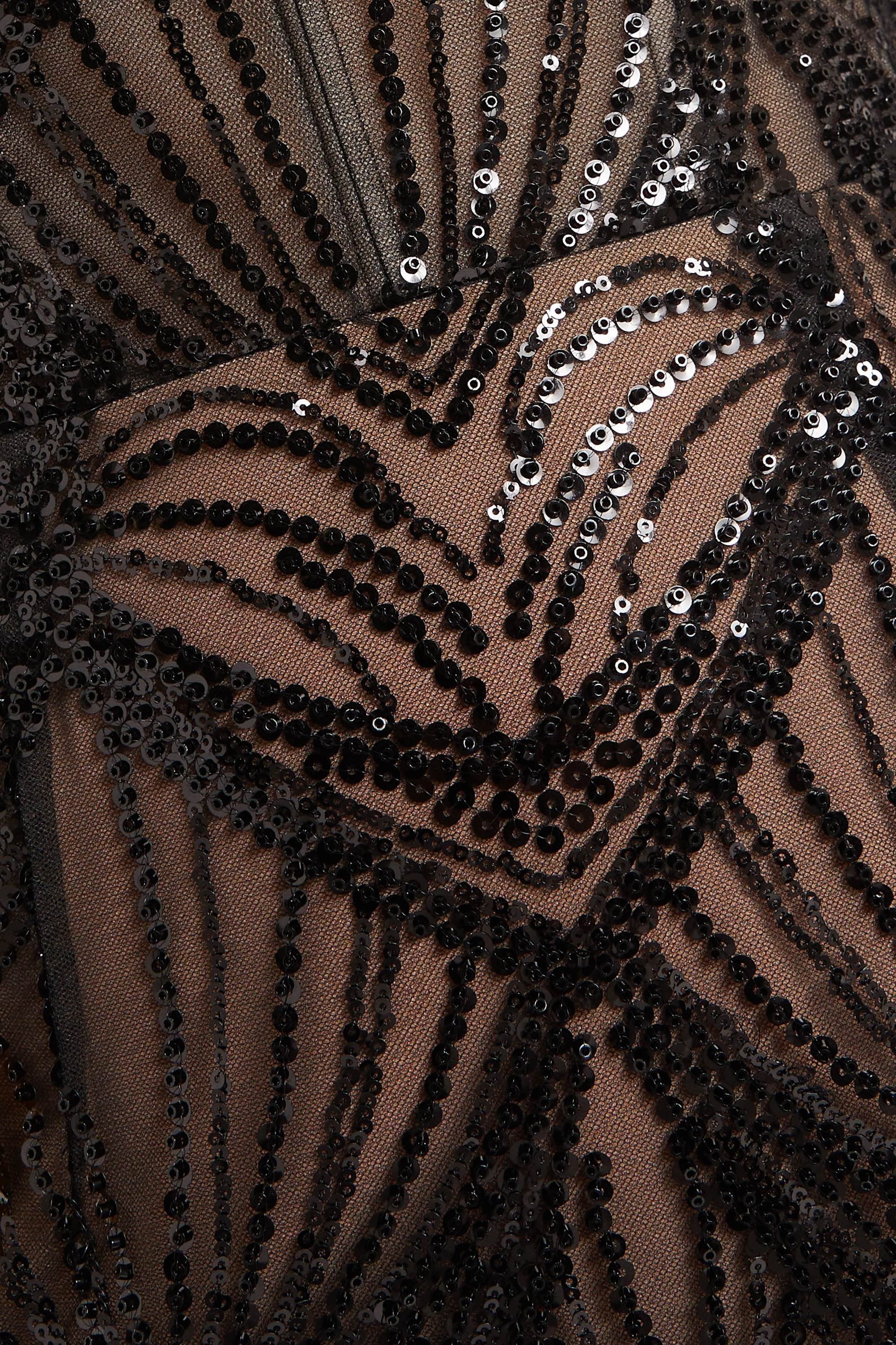 Black Strapless Sequin Beaded Maxi Dress Dress