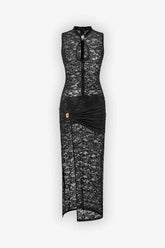 Black Lace Cutout High Slit Maxi Dres