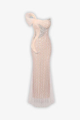 Champagne Sequin Embellished Strapless Mermaid Maxi Dress