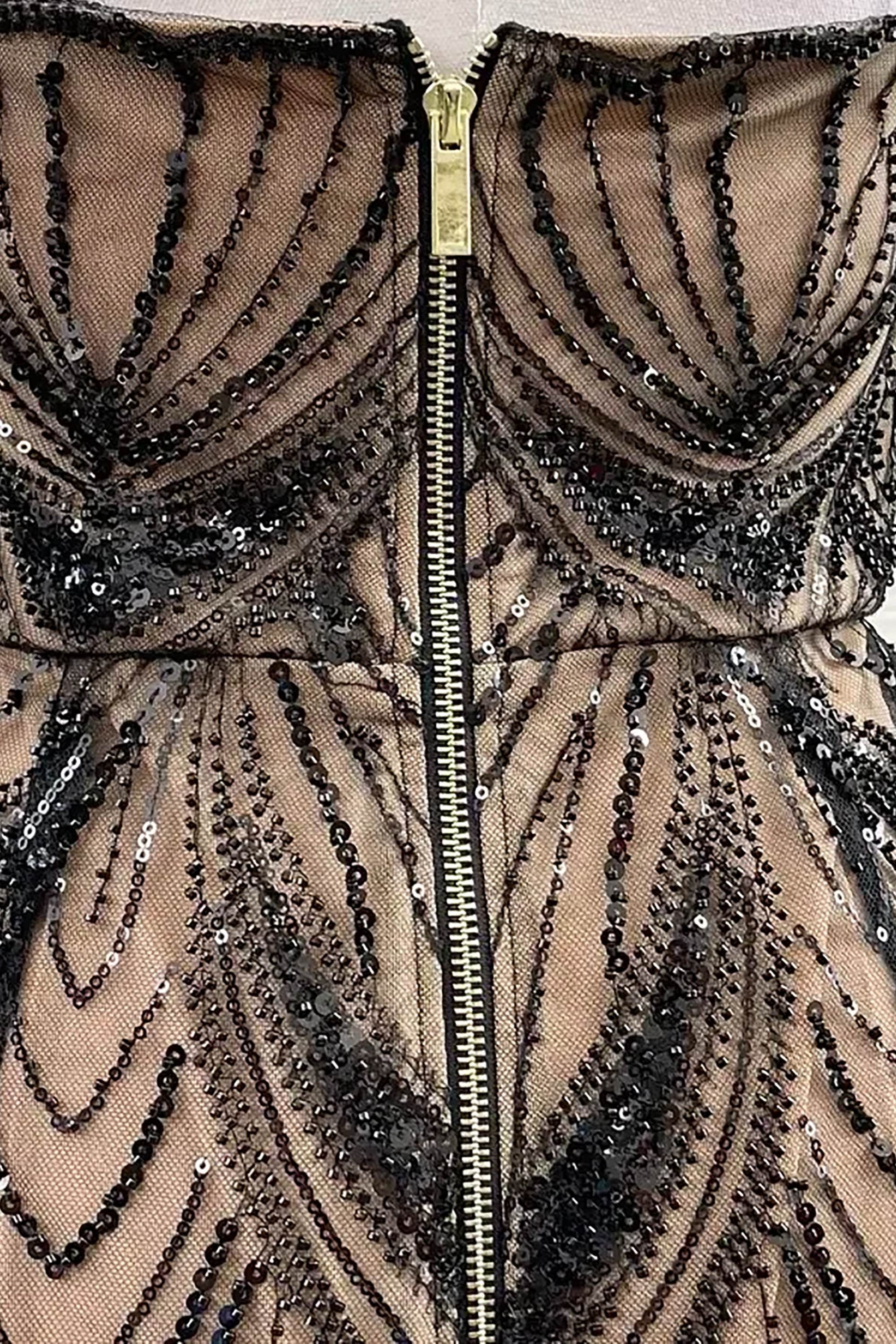 Black Strapless Sequin Beaded Maxi Dress Dress