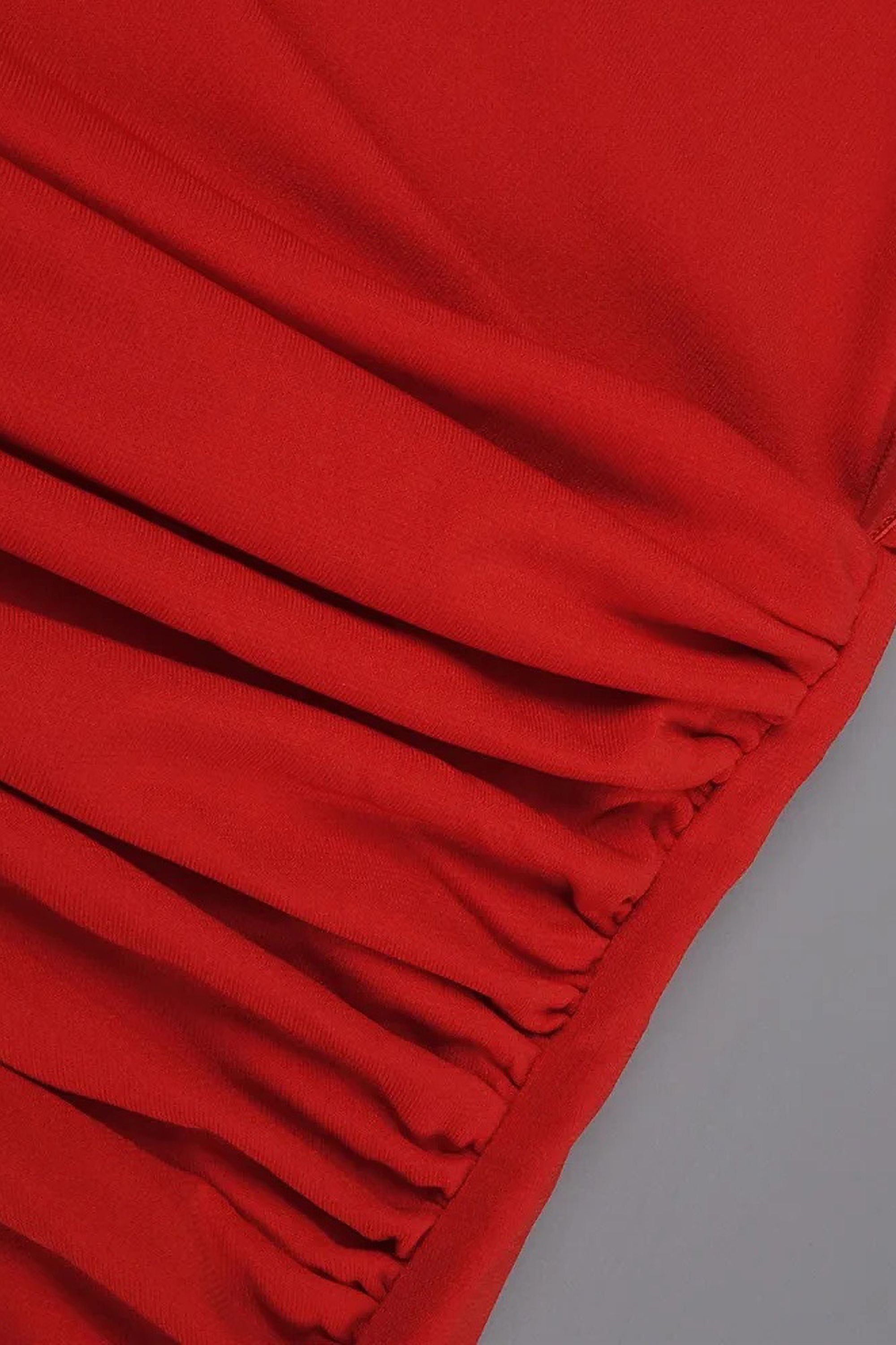 Red High Neck Open Back Draped Maxi Dress - Dress
