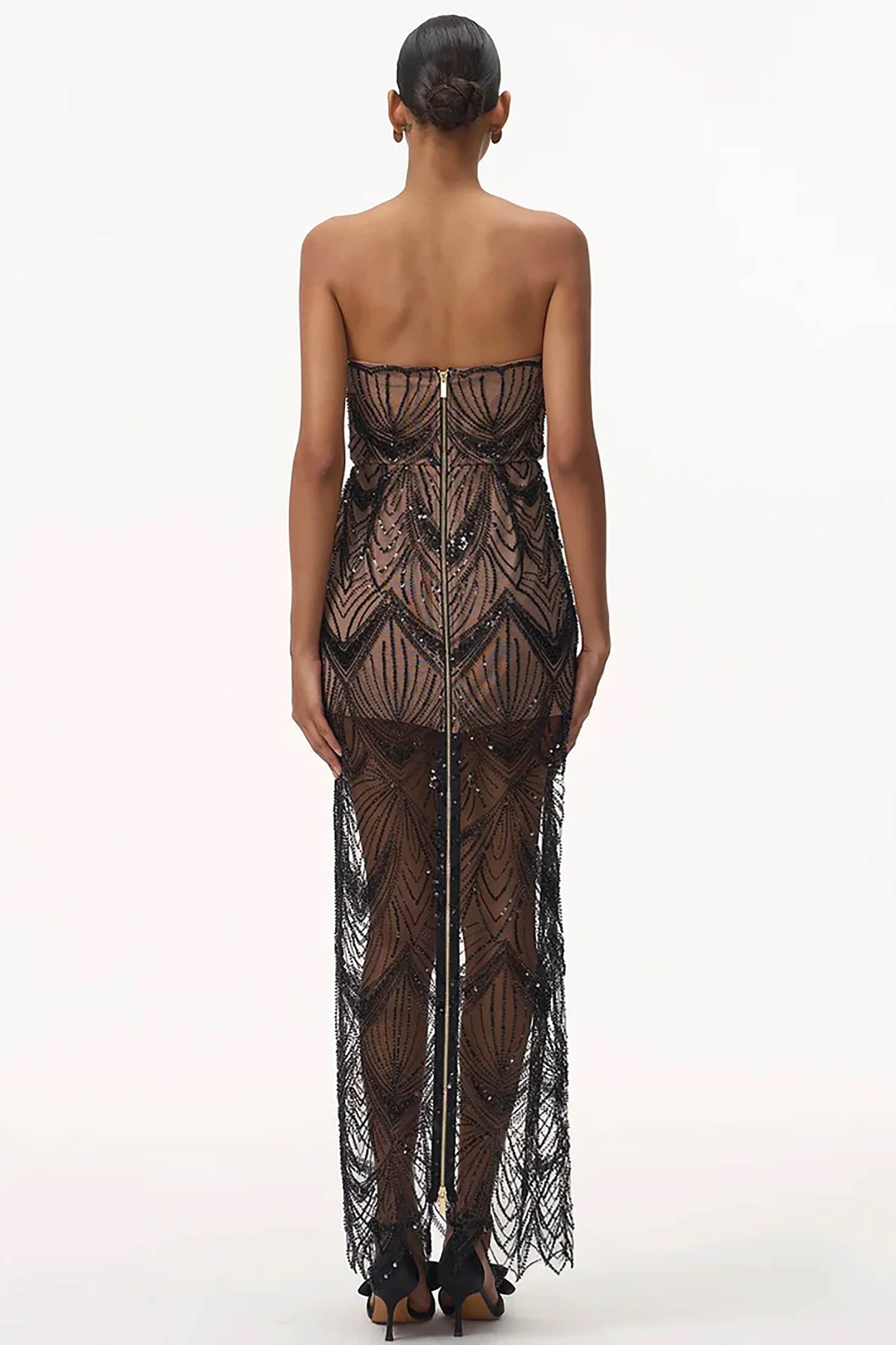 Black Strapless Sequin Beaded Maxi Dress Dress