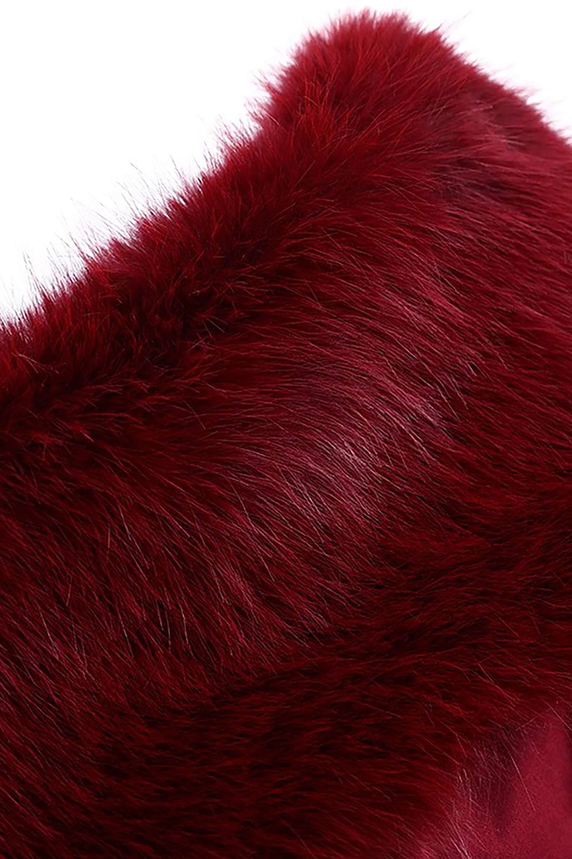 Burgundy Off The Shoulder Faux Fur Trim Midi Dress Dress