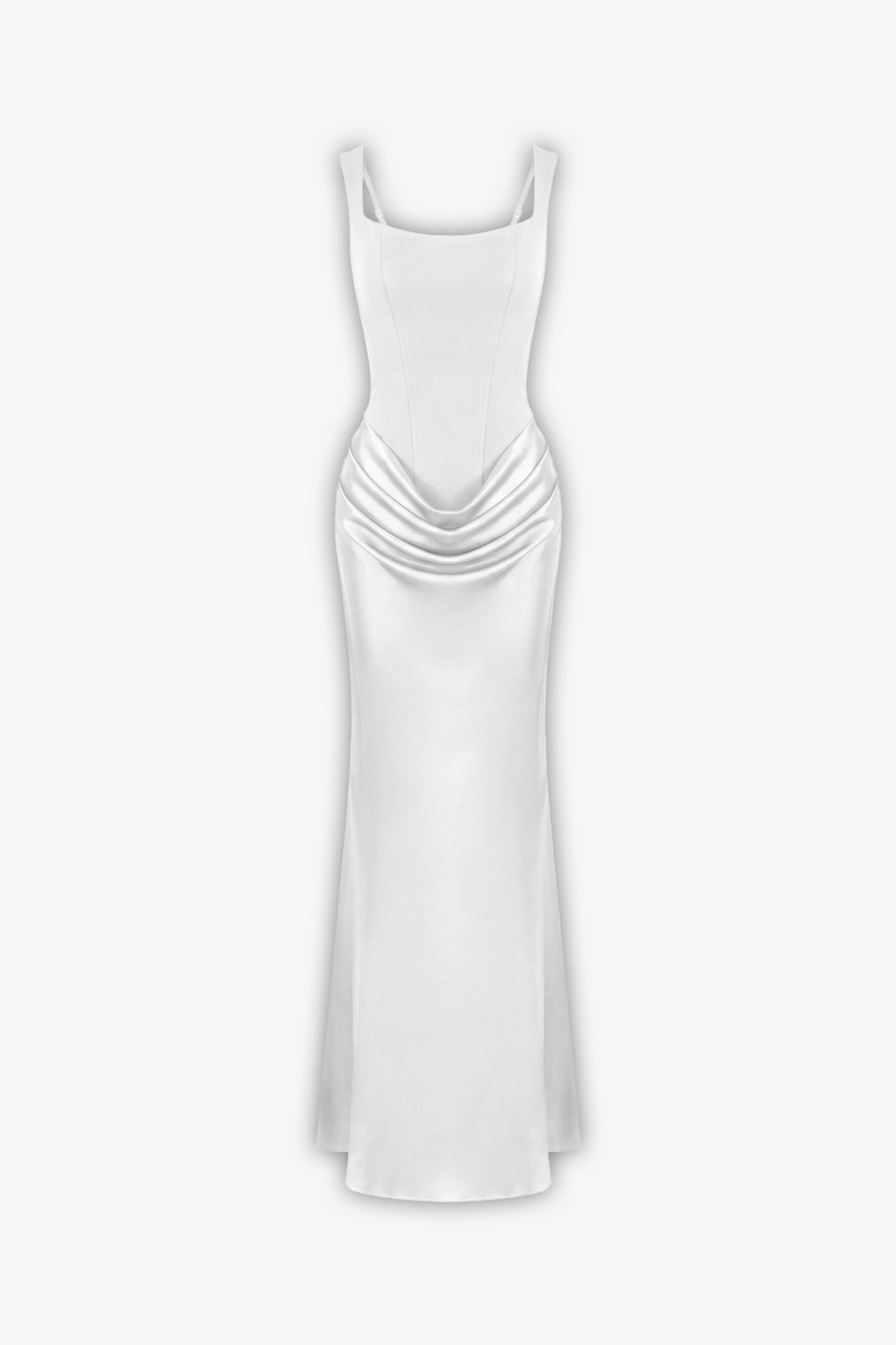 White Lace-up Satin Maxi Dress - Dress