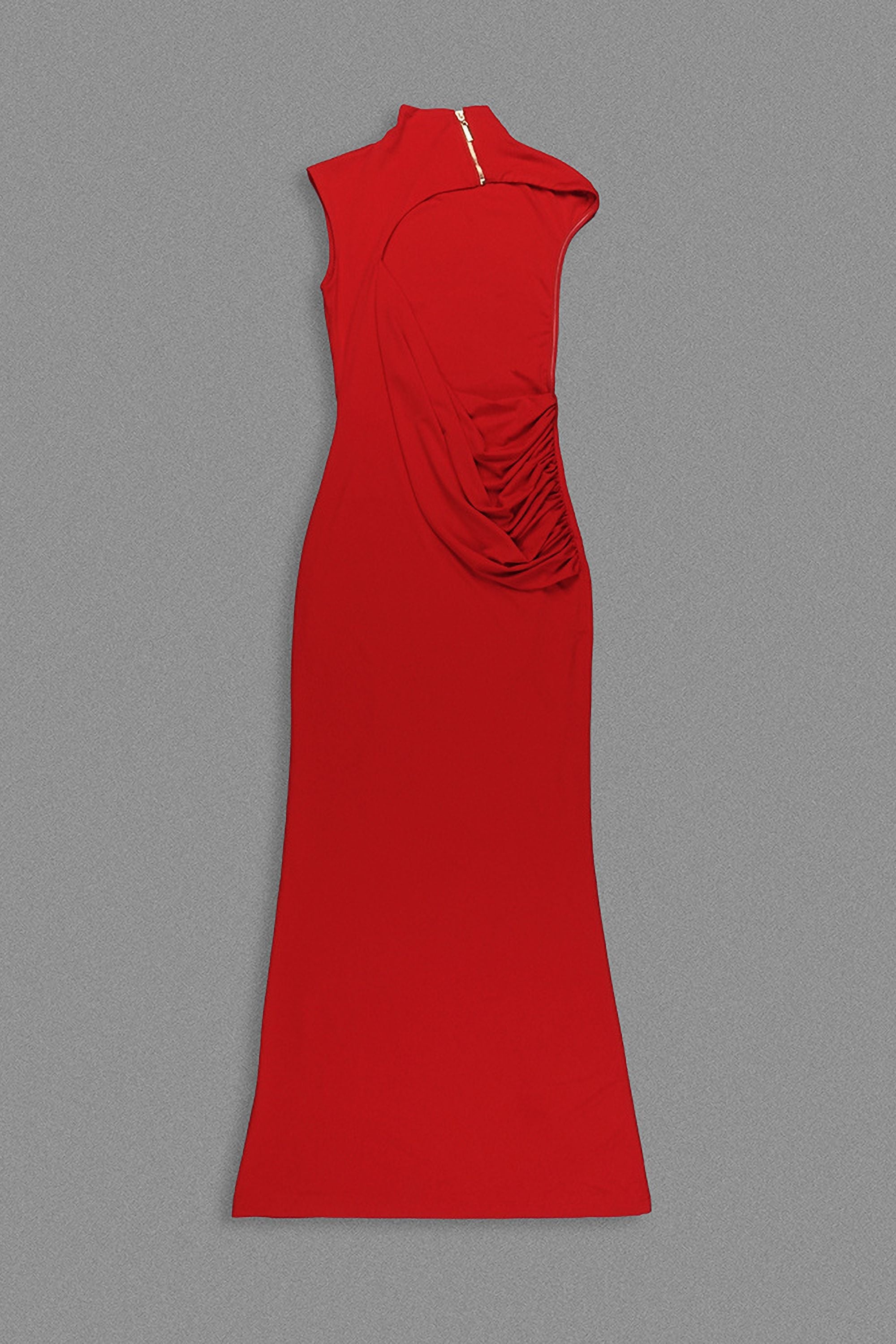Red High Neck Open Back Draped Maxi Dress - Dress