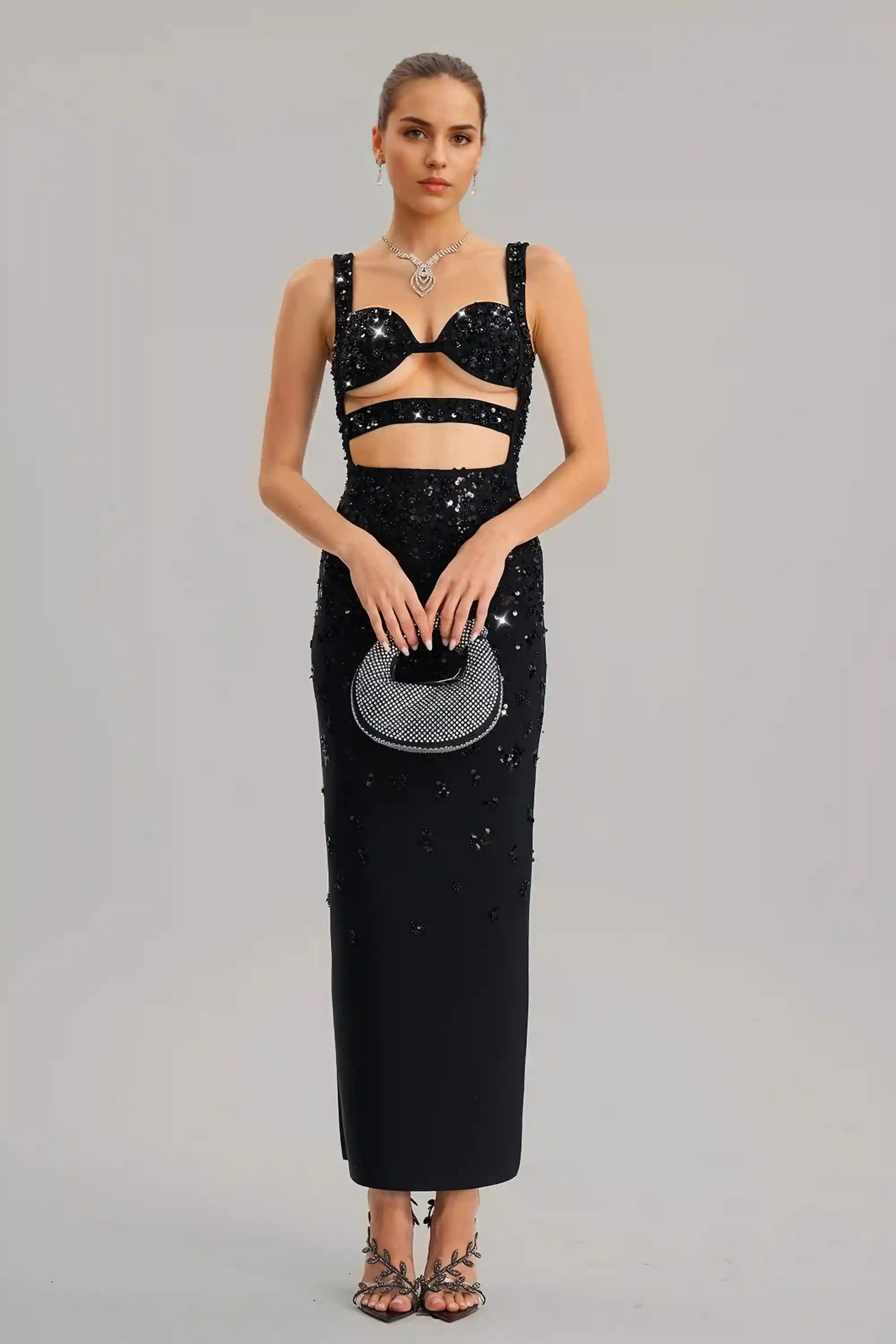 Black Sequin Cutout Maxi Dress Dress