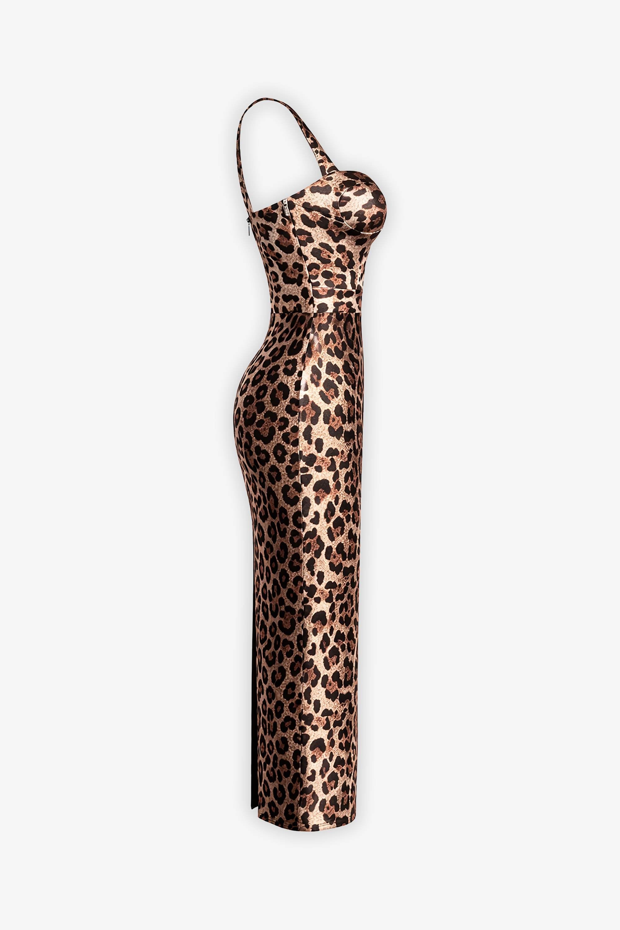 Leopard Print Sweetheart Neck Bodycon Maxi Dress Dress