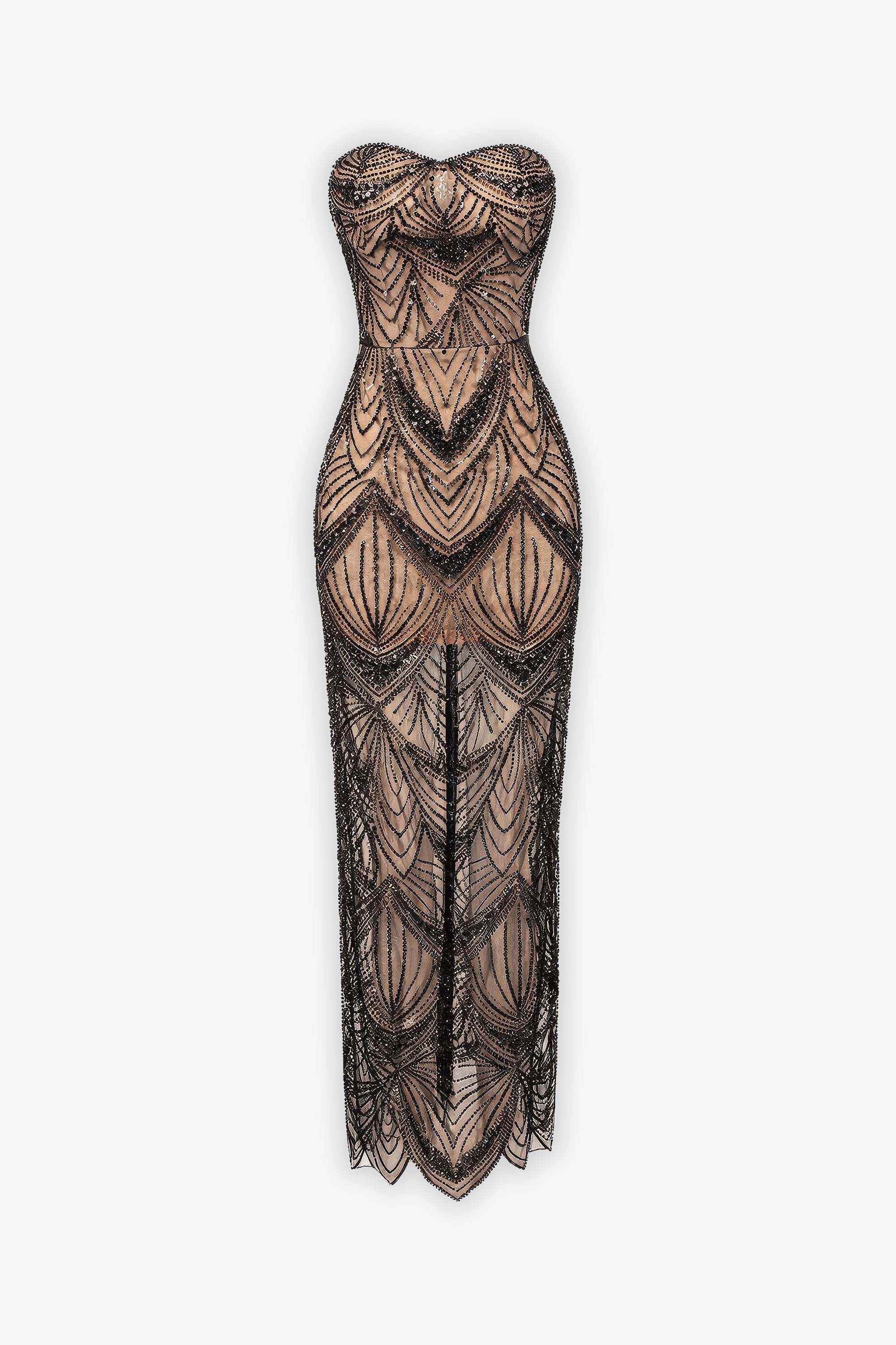 Black Strapless Sequin Beaded Maxi Dress Dress