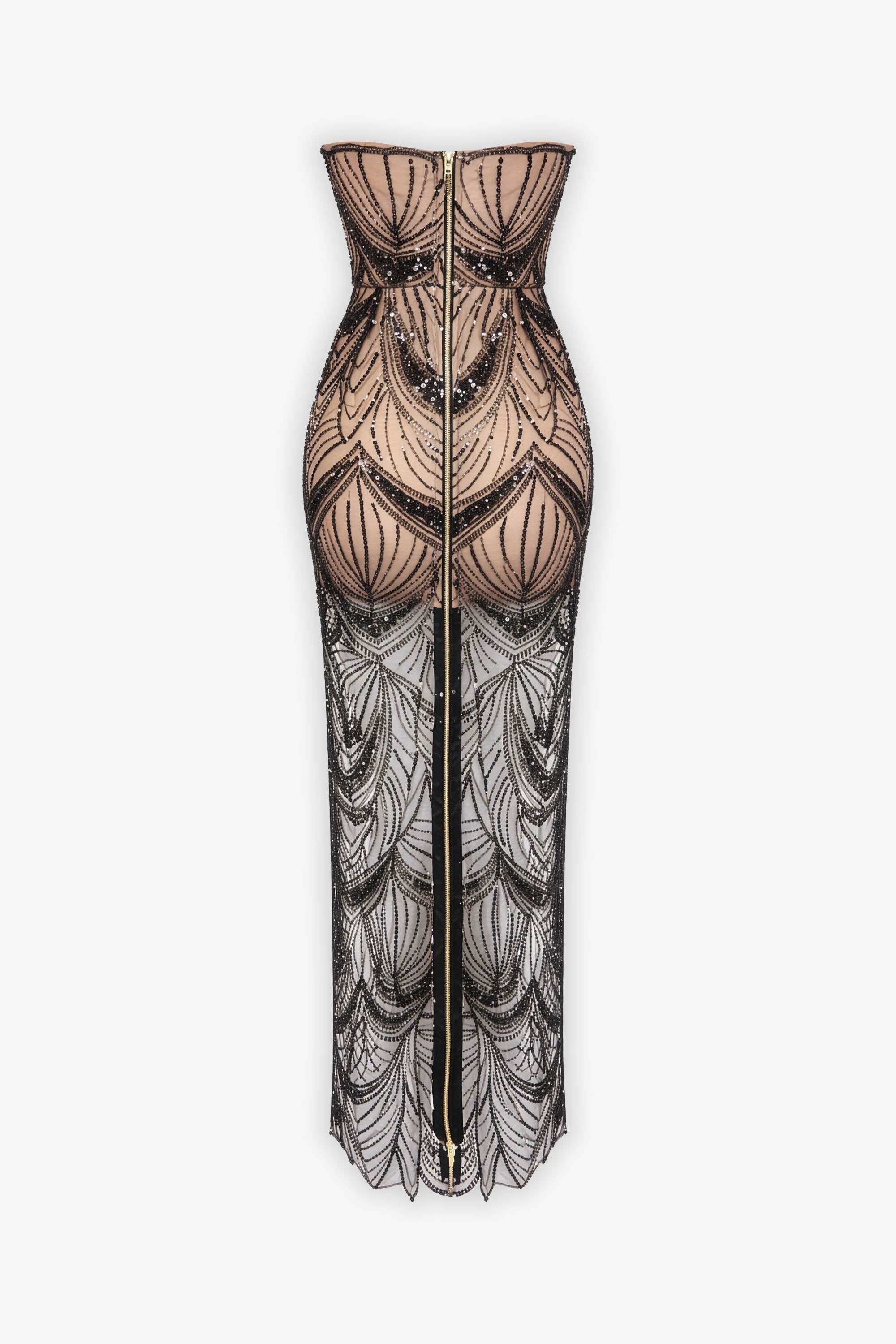 Black Strapless Sequin Beaded Maxi Dress Dress