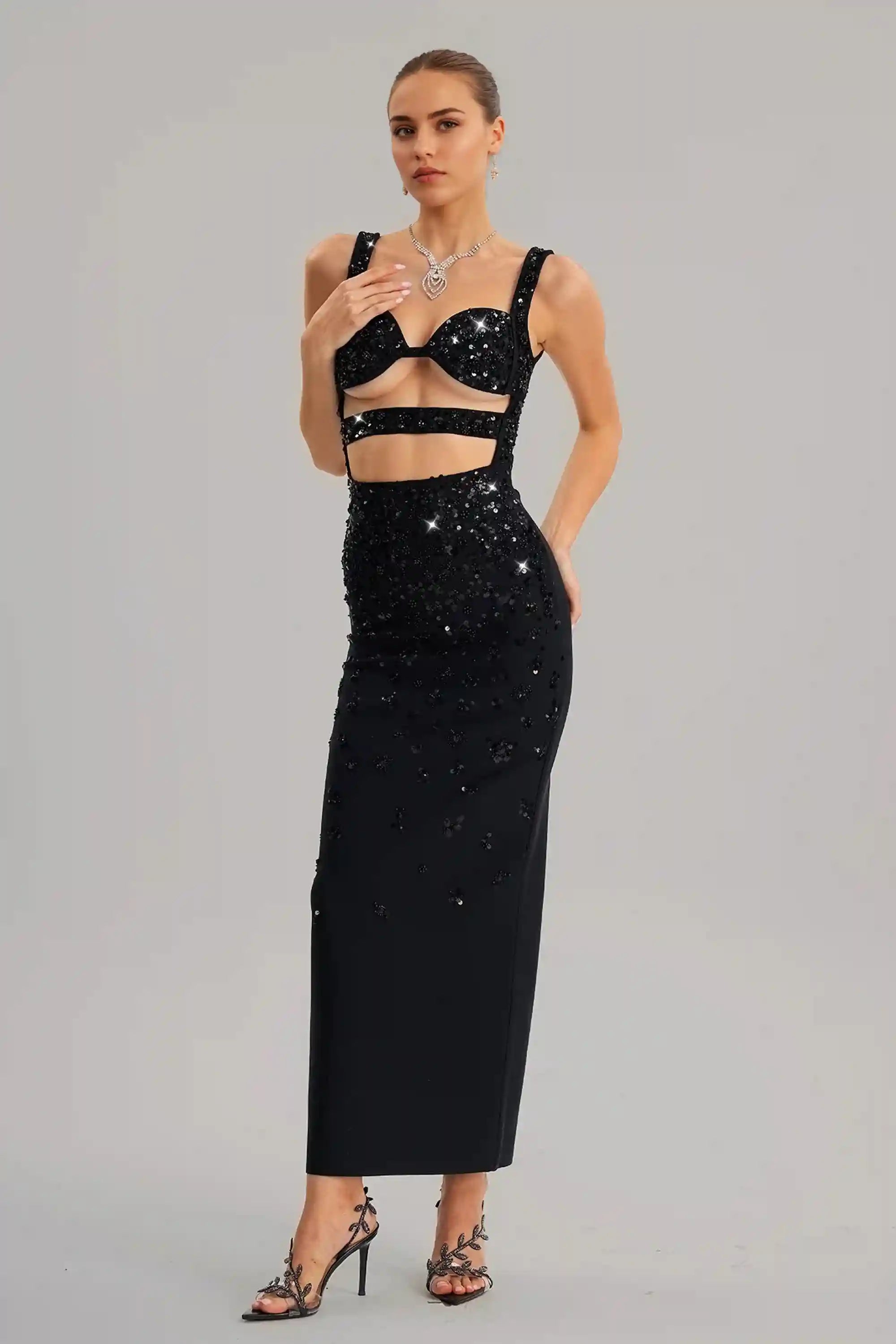Black Sequin Cutout Maxi Dress Dress