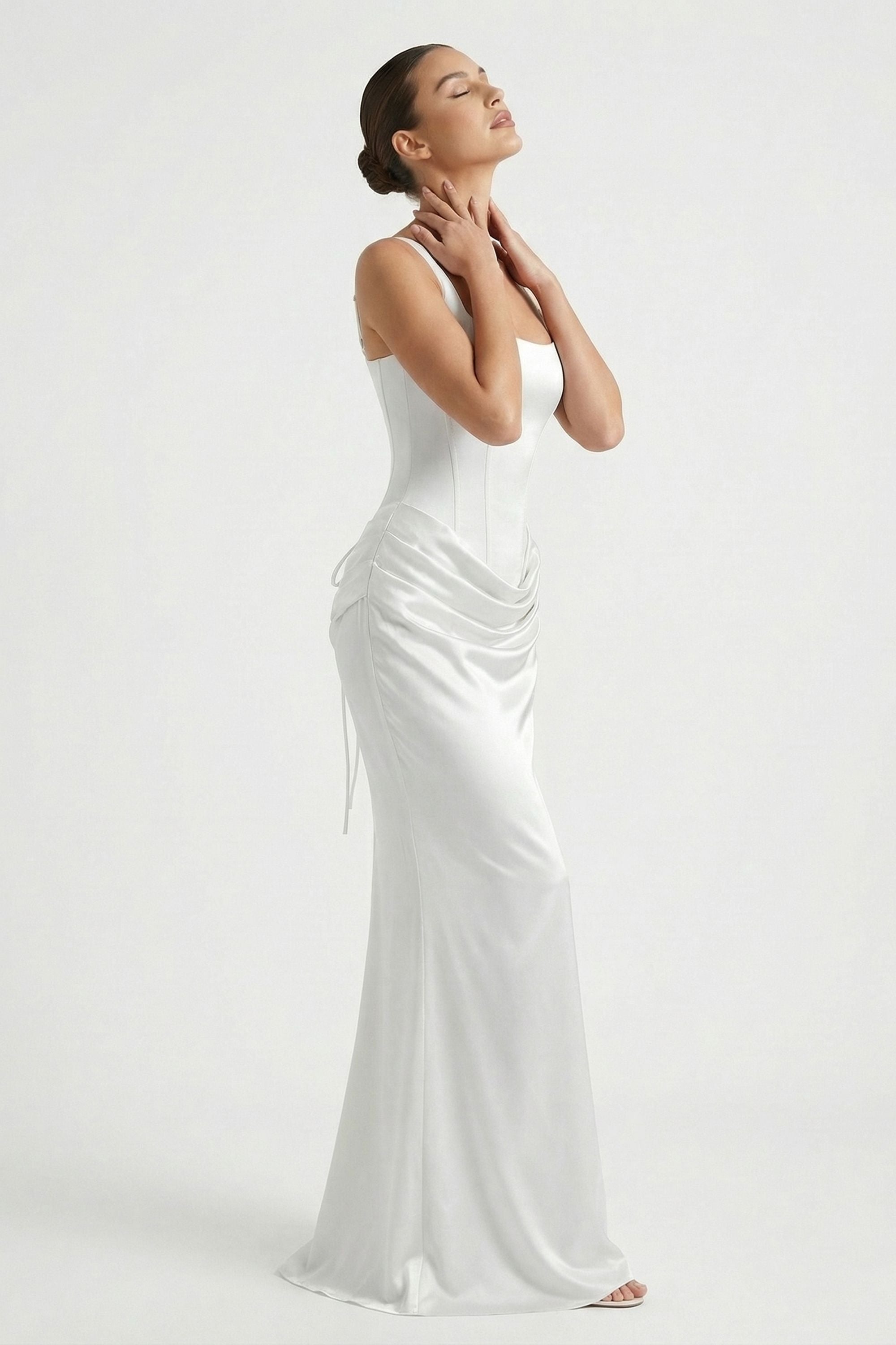 White Lace-up Satin Maxi Dress - Dress