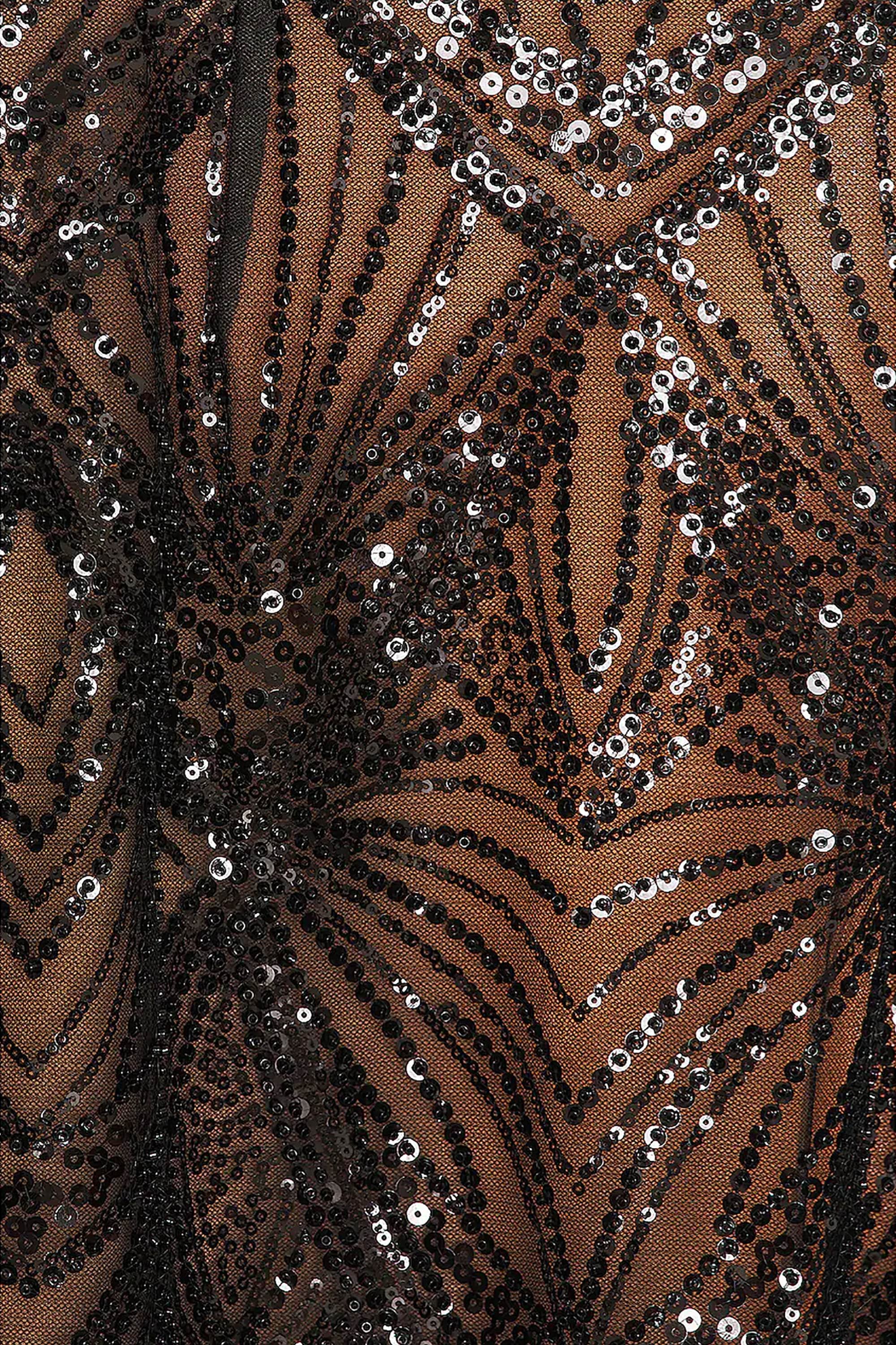 Black Strapless Sequin Beaded Maxi Dress Dress