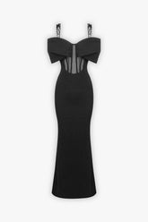 Black Corset Rhinestone Maxi Split Dress