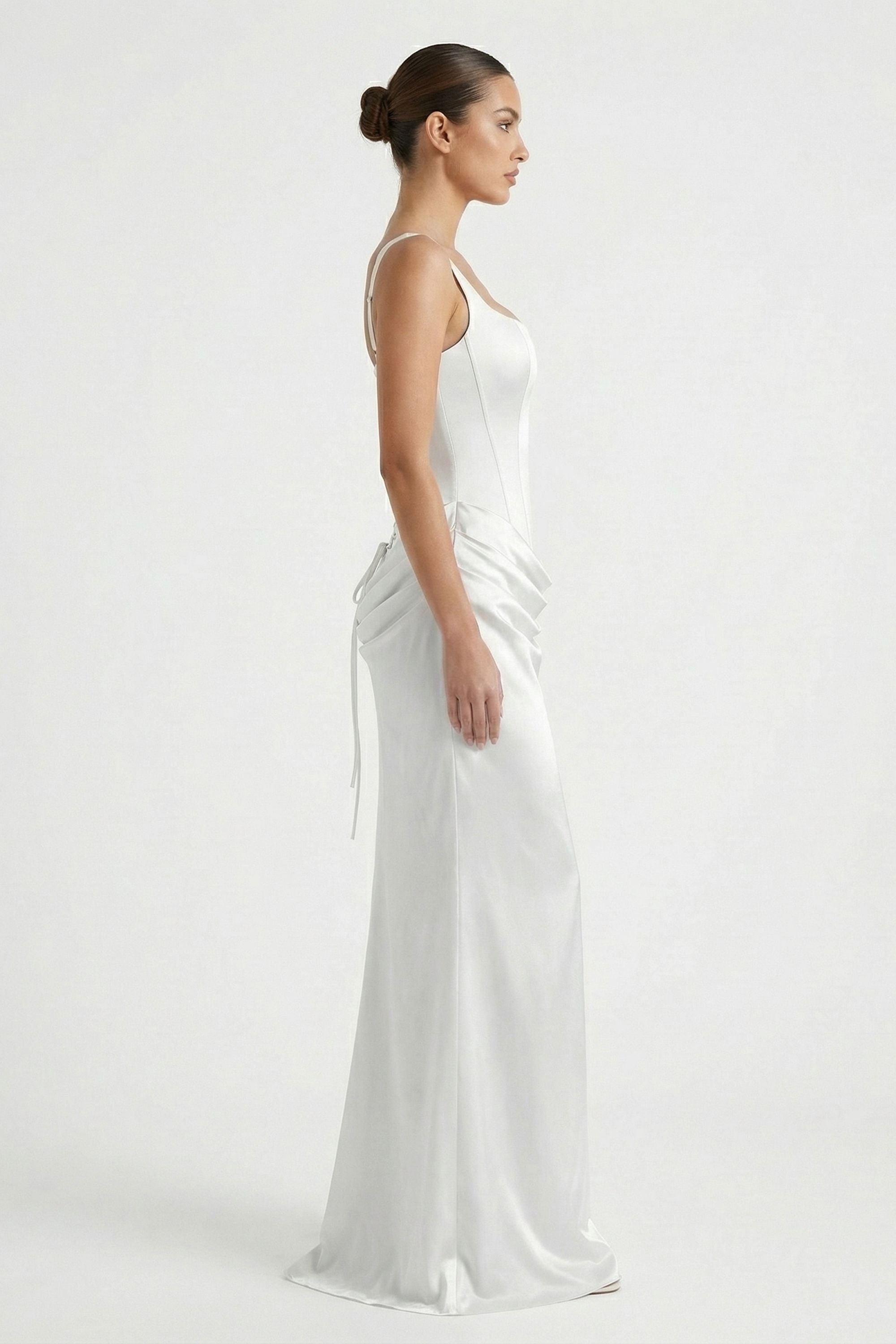 White Lace-up Satin Maxi Dress - Dress