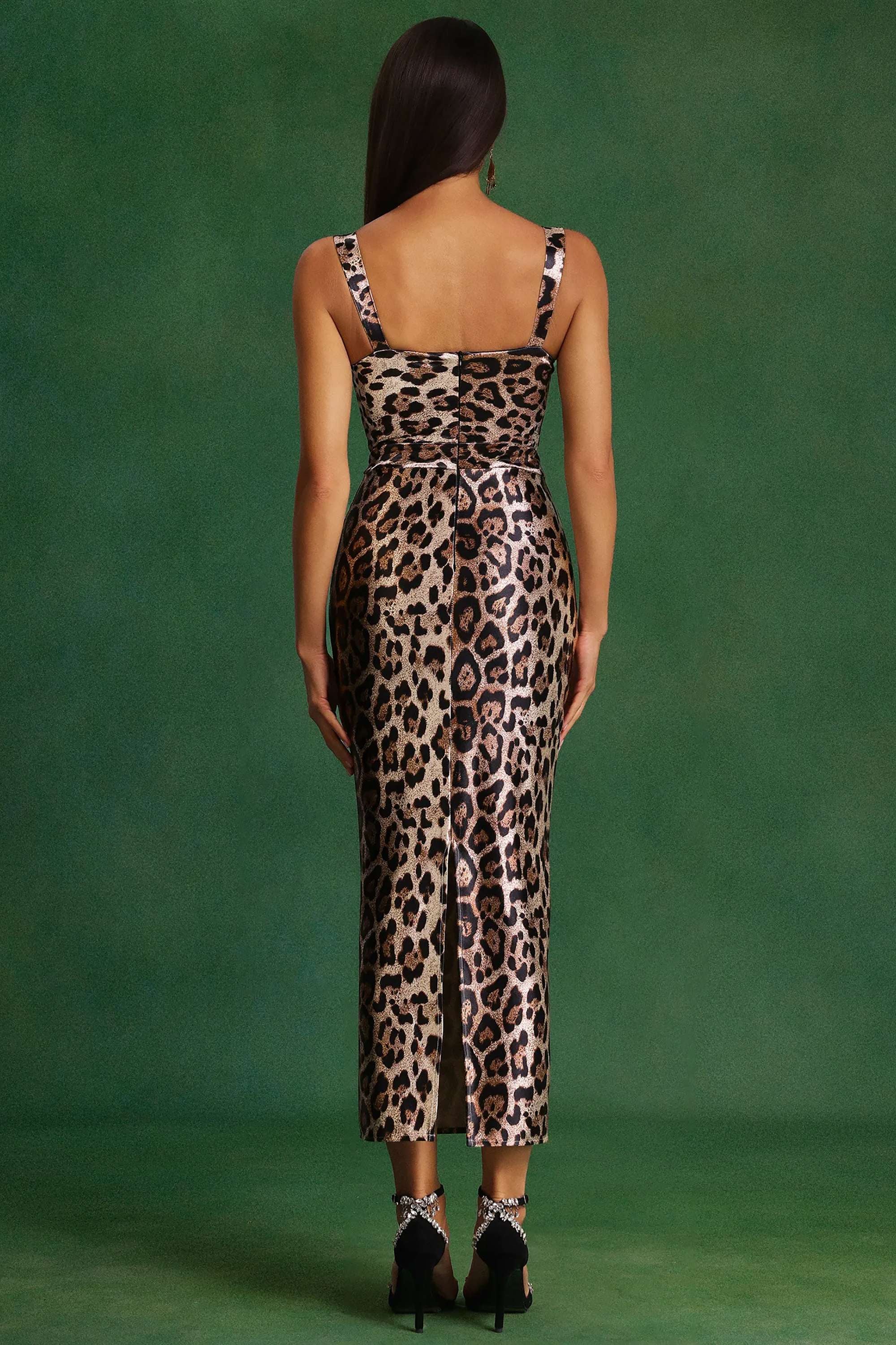 Leopard Print Sweetheart Neck Bodycon Maxi Dress Dress
