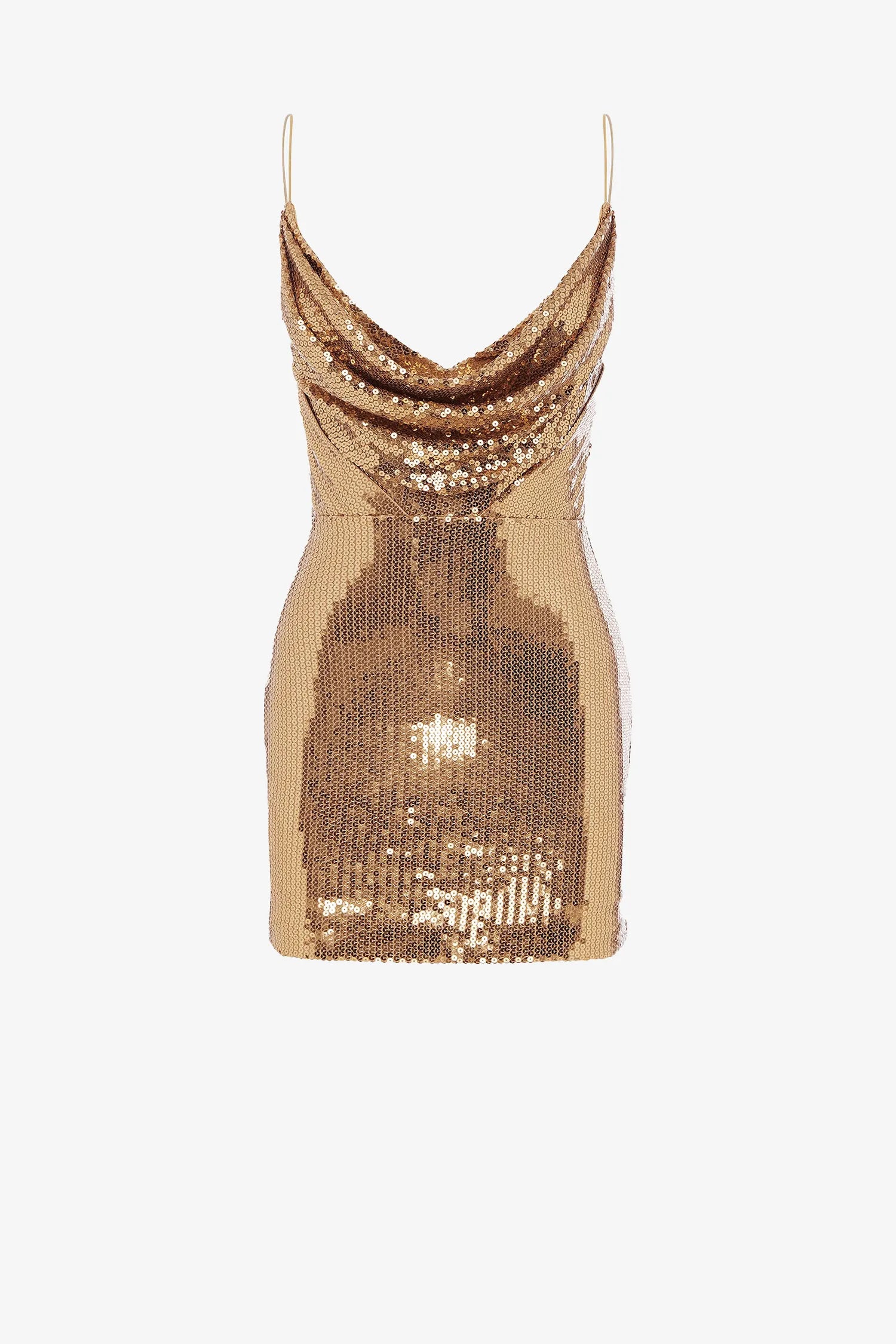 Gold Sequin Cowl Neck Mini Dress