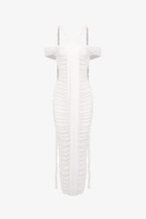 White Off The Shoulder Ruched Maxi Dress