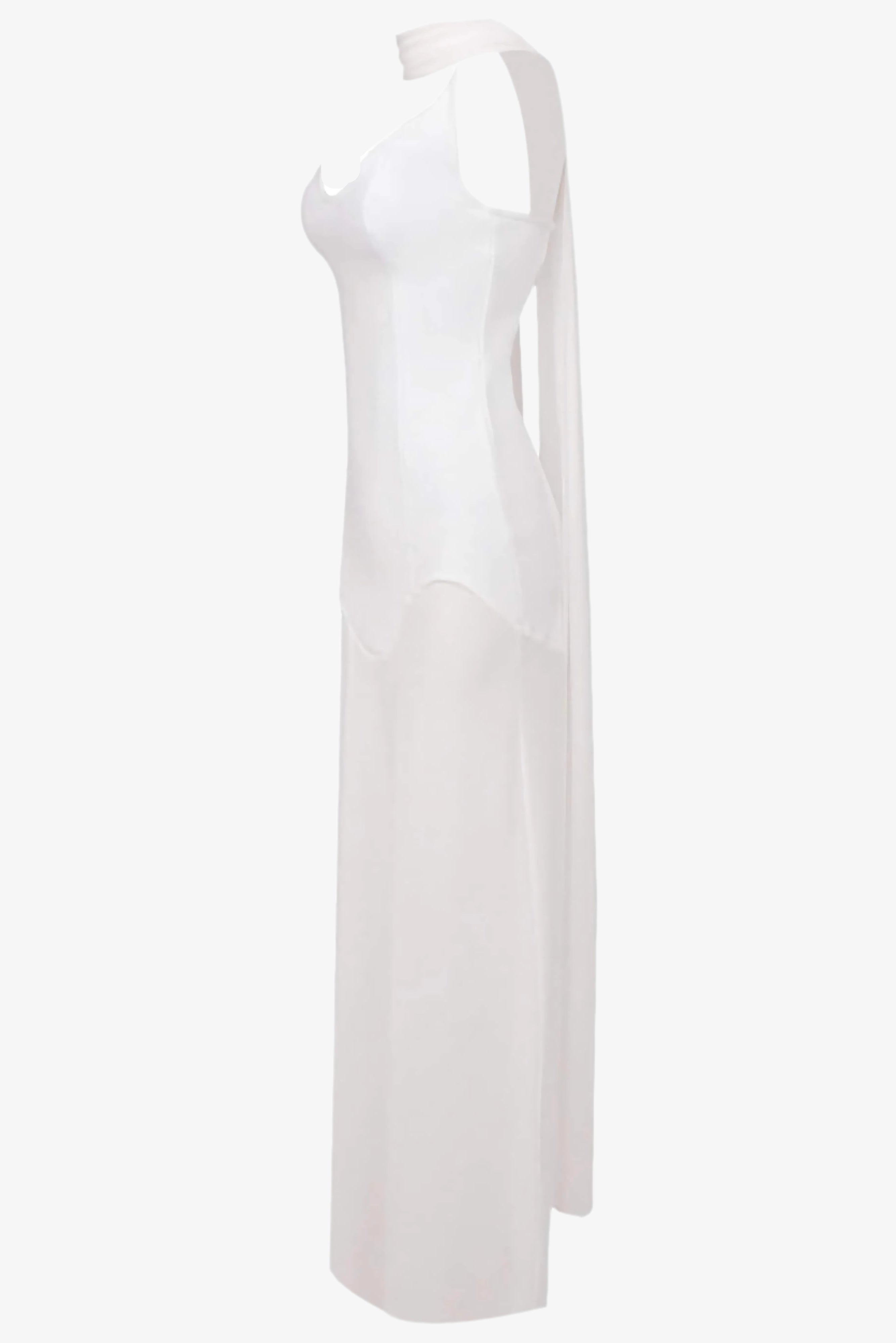White Strapless Scarf Maxi Dress