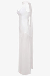 White Strapless Scarf Maxi Dress