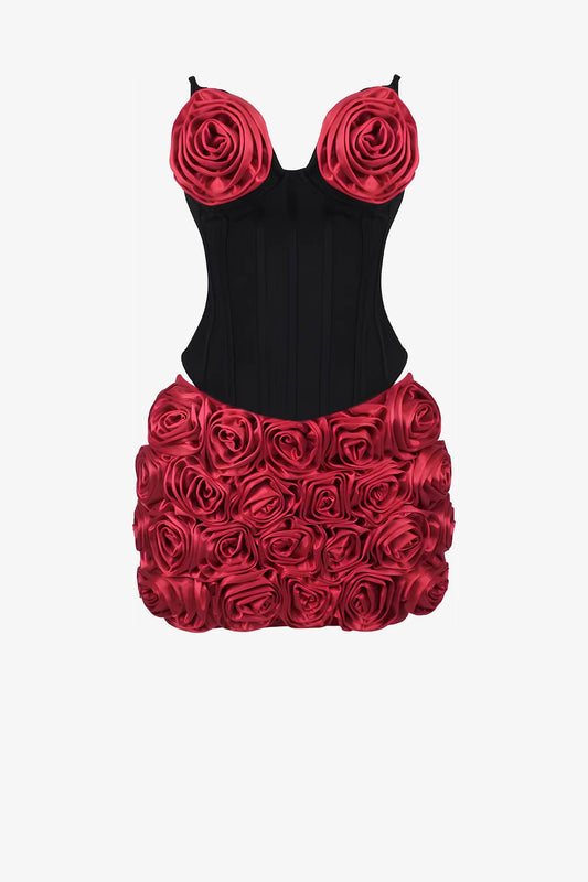 Black And Red Floral Corset Two-Piece Mini Dress / 2
