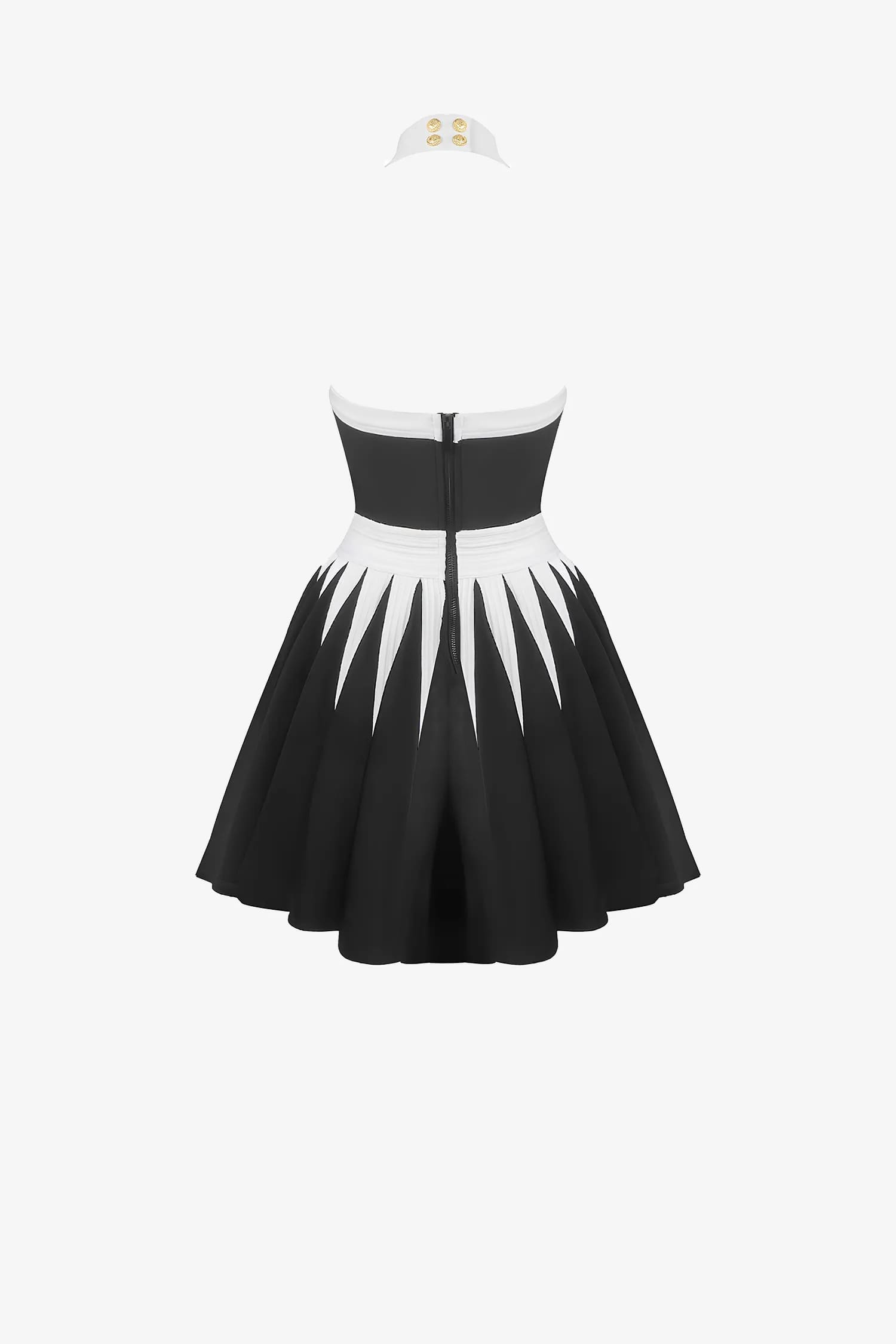 Black And White Halter Skater Dress