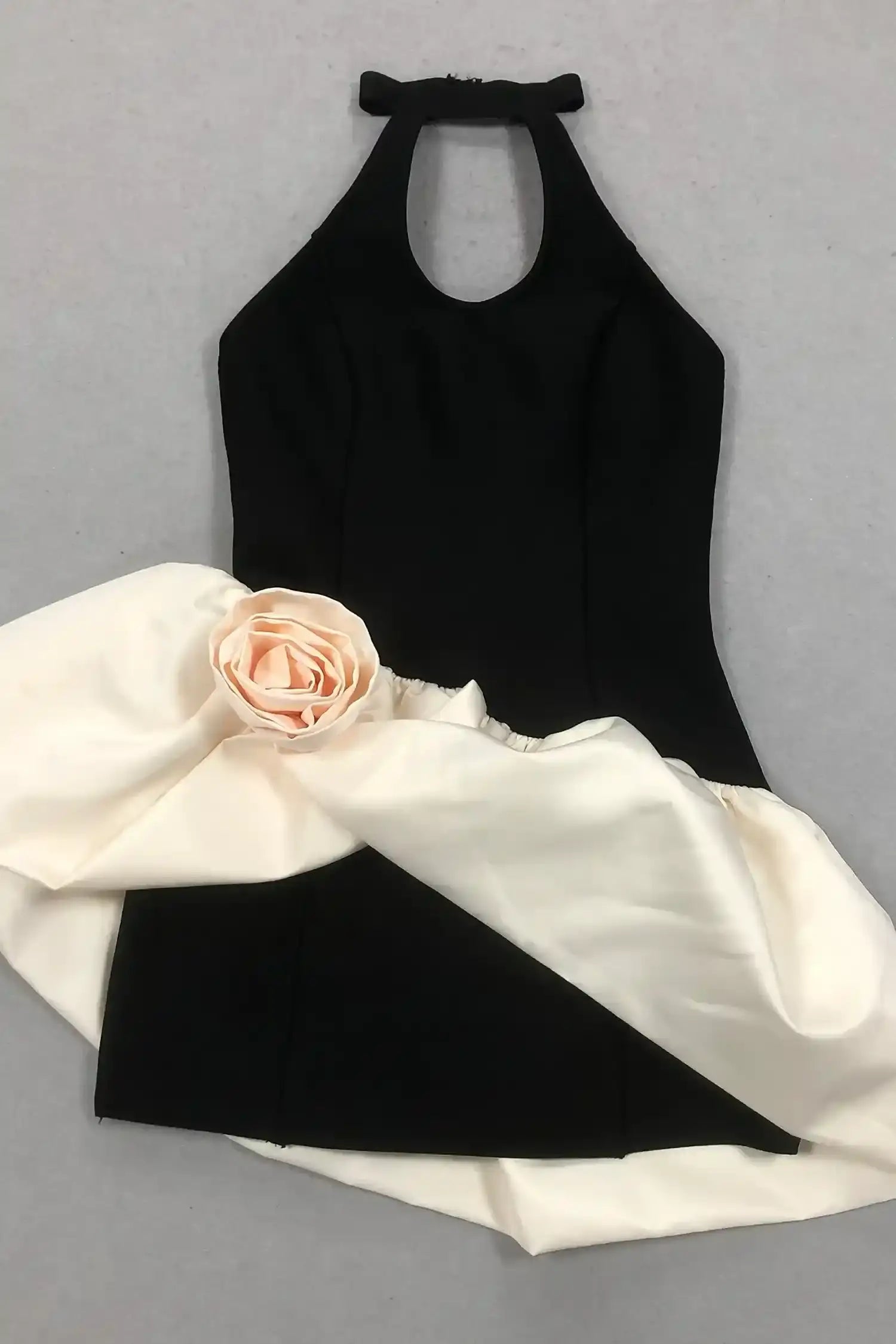 Black Contrast Halter Floral Bubble Mini Dress Dress