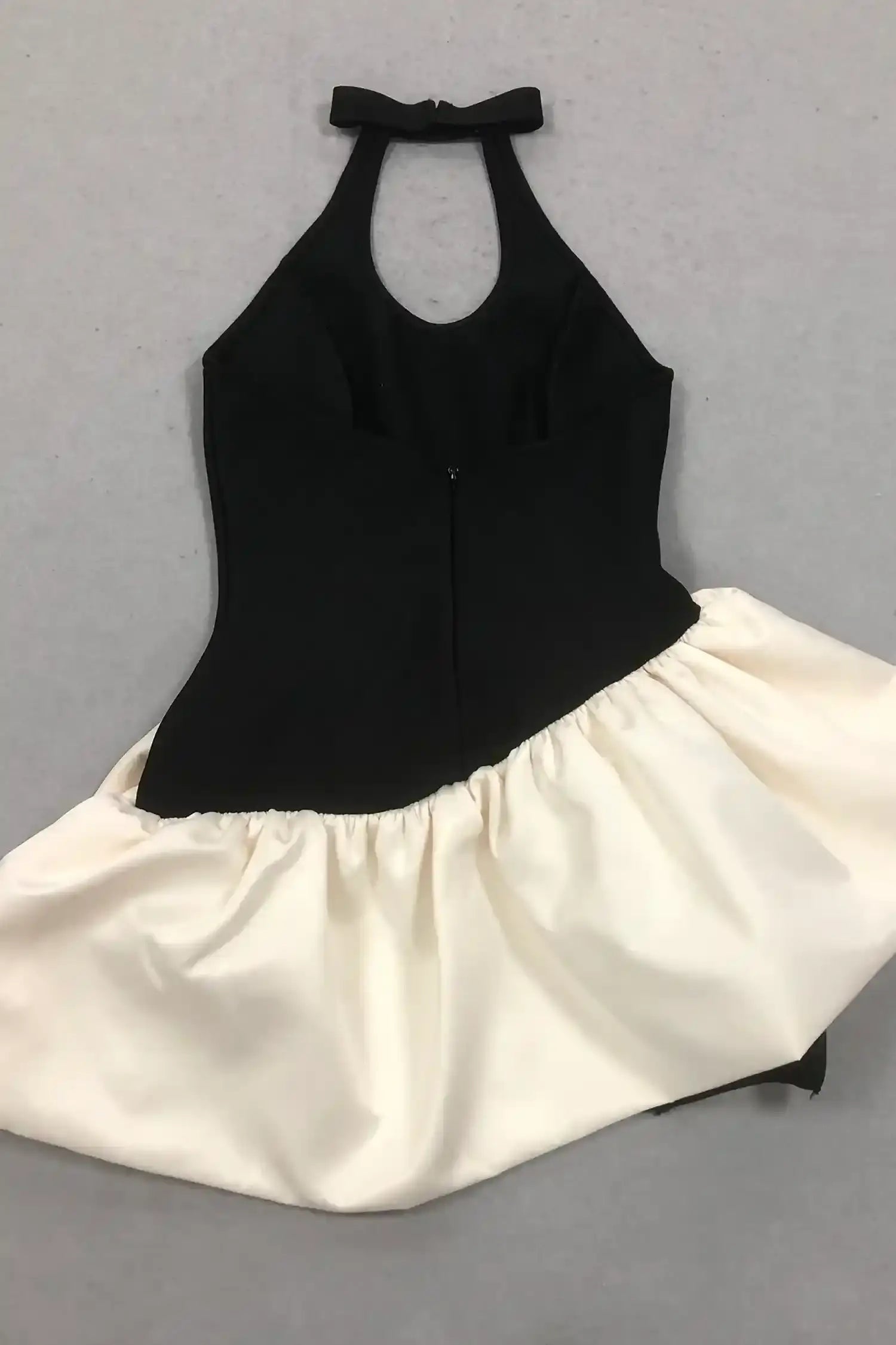 Black Contrast Halter Floral Bubble Mini Dress Dress