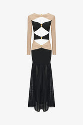 Black & Gold Cutout Long Sleeve Mermaid Dress