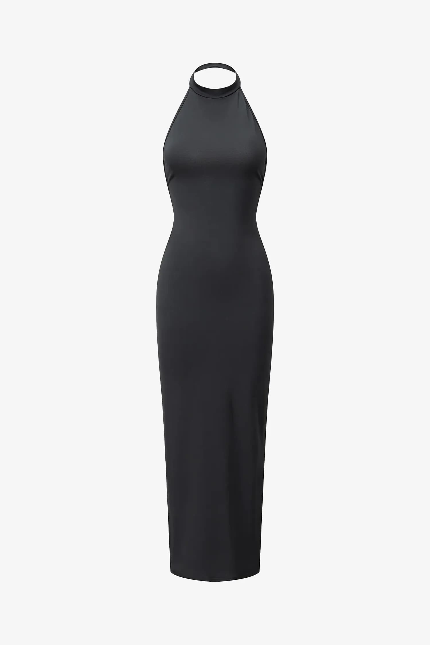 Black Halter Low Back Maxi Dress