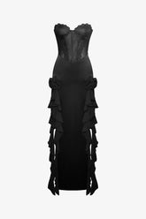 Black Strapless Corset Ruffle Maxi Dress Dress