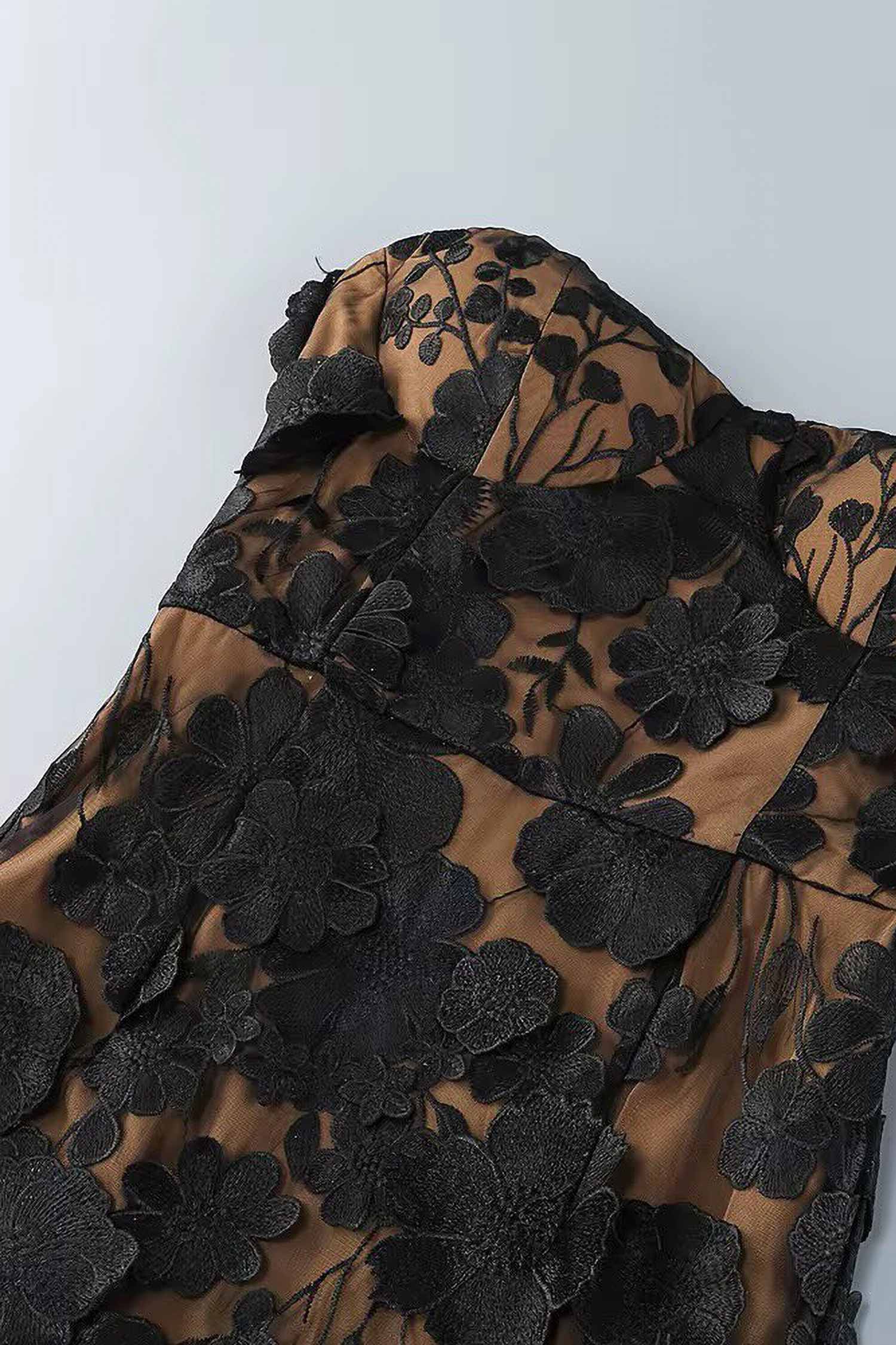 Black Strapless Tulle Floral Maxi Dress Dress