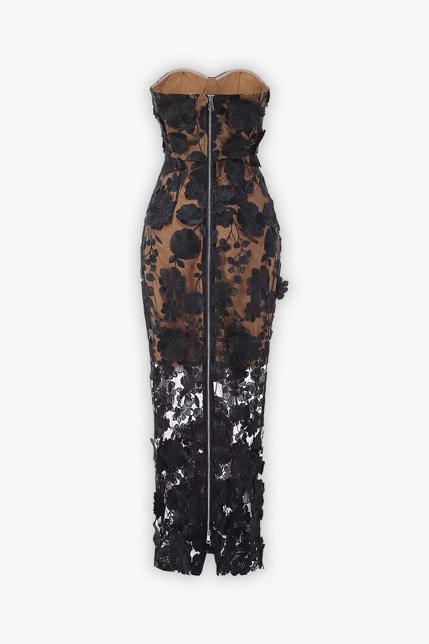 Black Strapless Tulle Floral Maxi Dress Dress