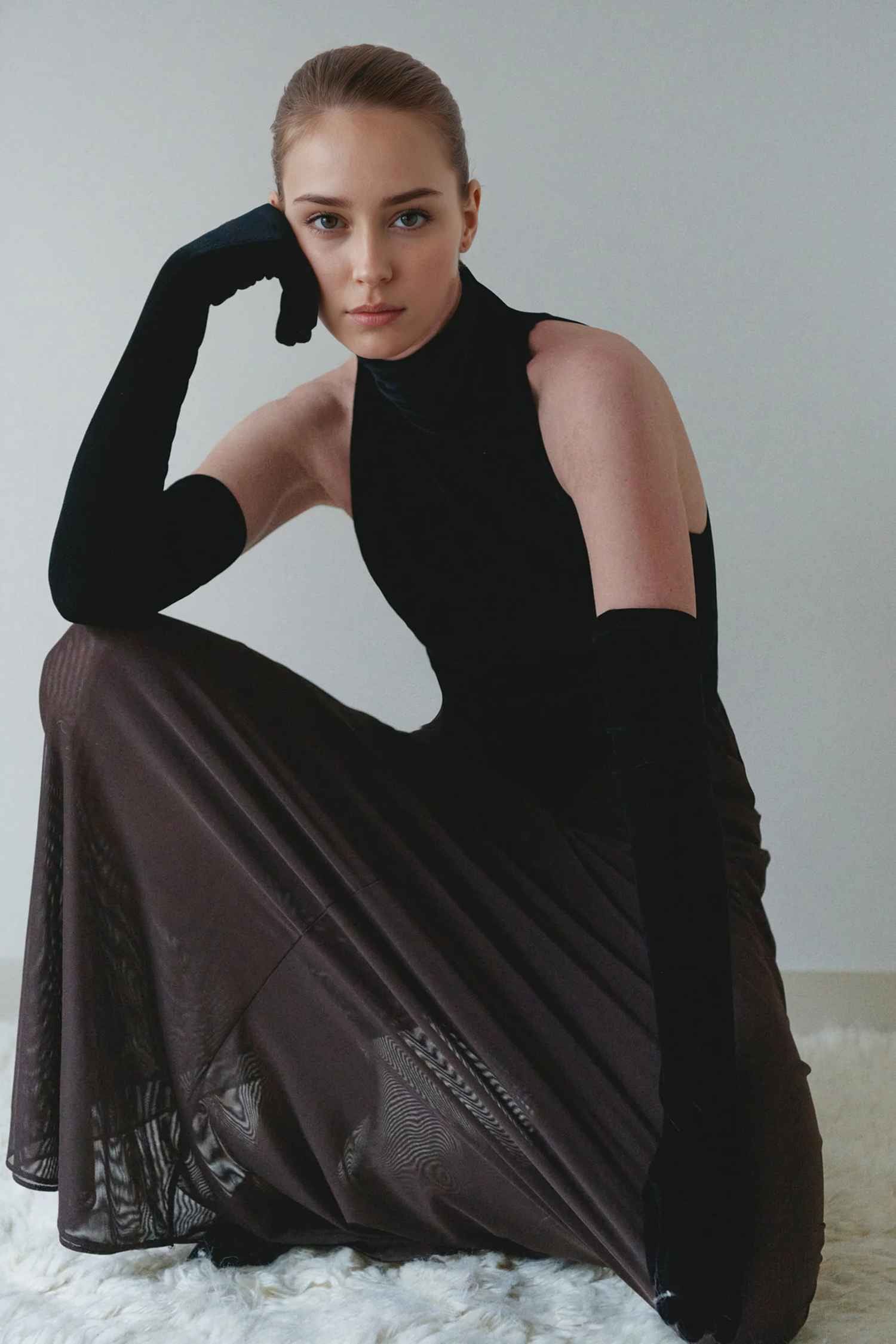 Black Velvet and Brown Mesh Ruched Maxi Dress Dress