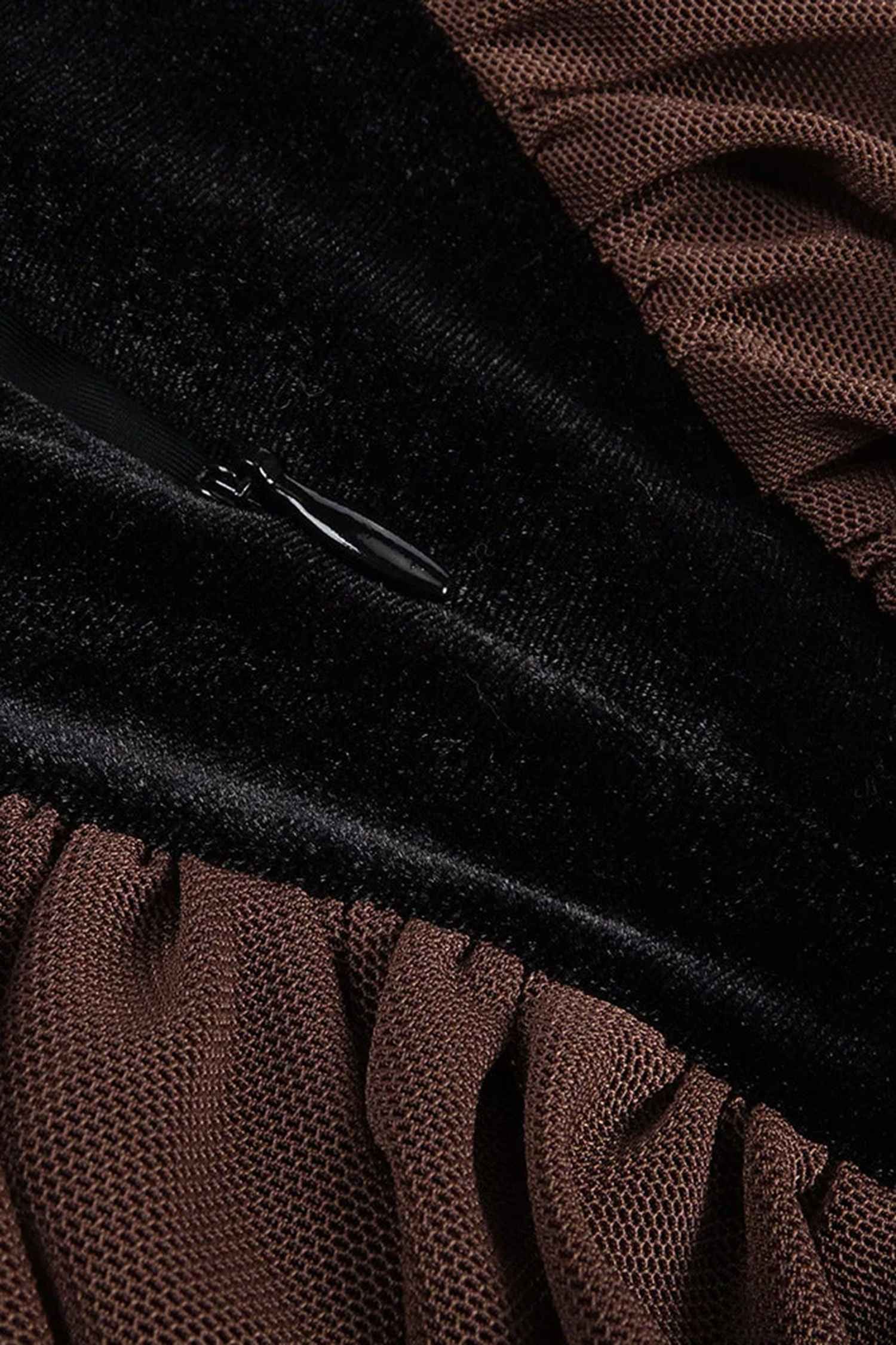 Black Velvet and Brown Mesh Ruched Maxi Dress Dress