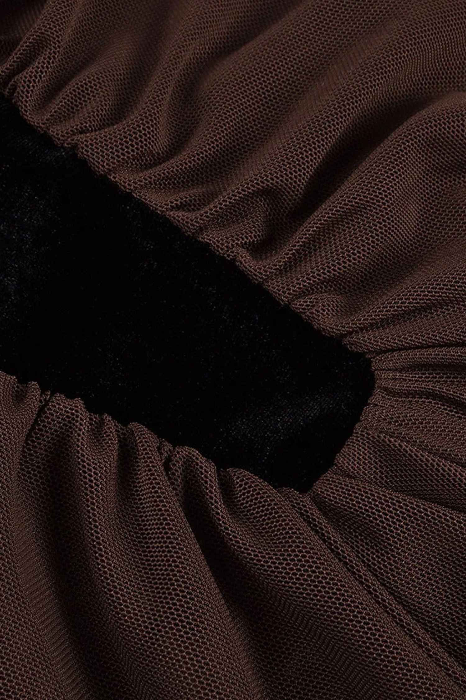 Black Velvet and Brown Mesh Ruched Maxi Dress Dress