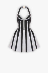 Black & White Striped Halter A-Line Mini Dress Dress