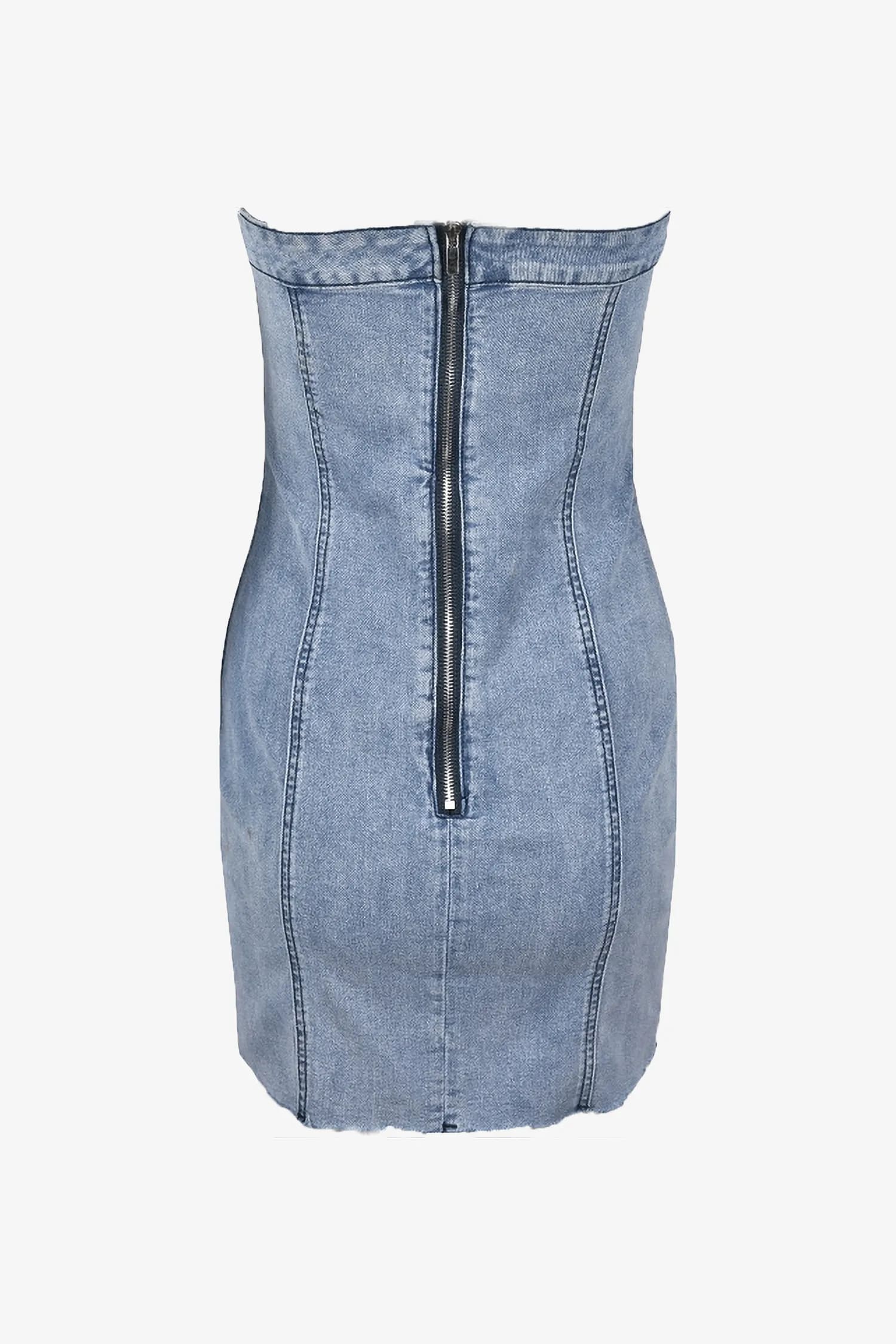 Blue Strapless Denim Mini Dress