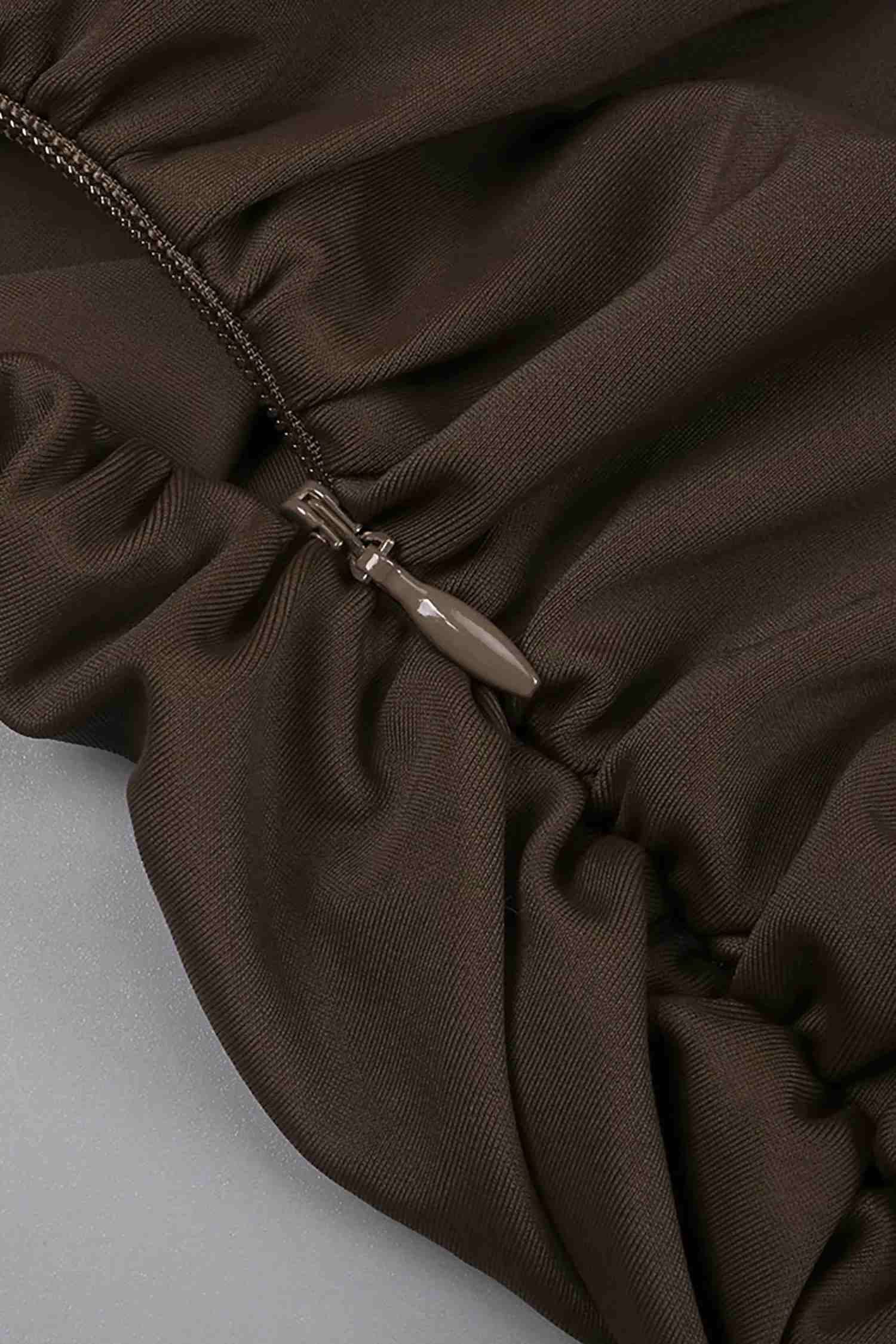 Brown Halter Crisscross Cutout Ruched Bodycon Maxi Dress Dress