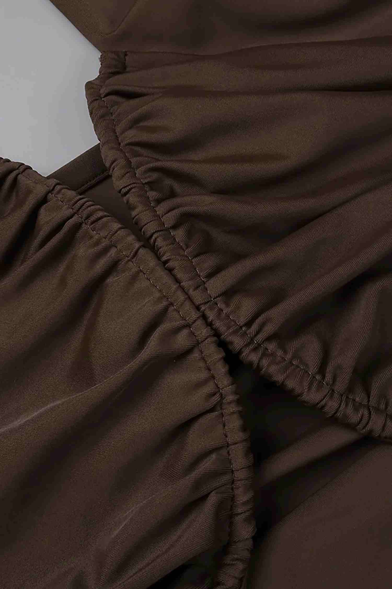 Brown Halter Crisscross Cutout Ruched Bodycon Maxi Dress Dress