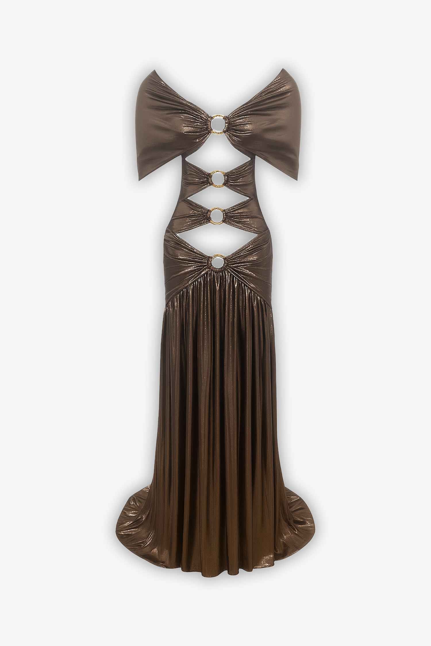 Brown Metallic Off The Shoulder Mermaid Dress Dress