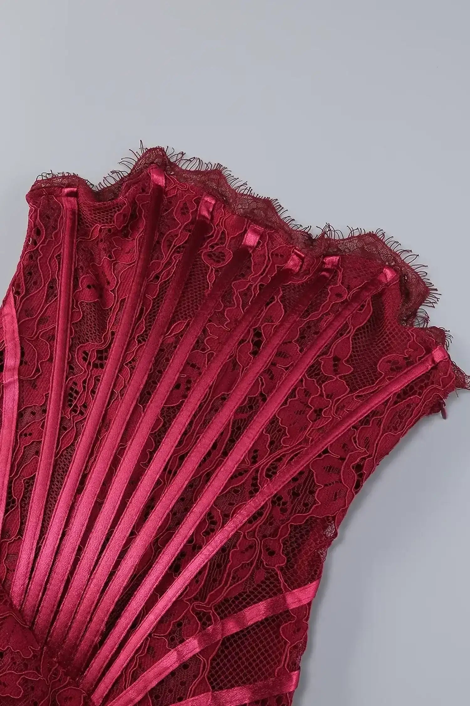 Burgundy Lace Overlay Bustier Mini Dress Dress