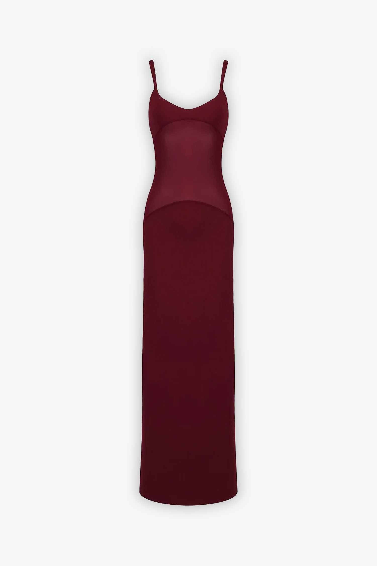 Burgundy Mesh Panel Sleeveless Maxi Dress Dress