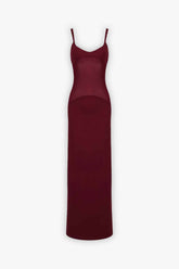Burgundy Mesh Panel Sleeveless Maxi Dress Dress