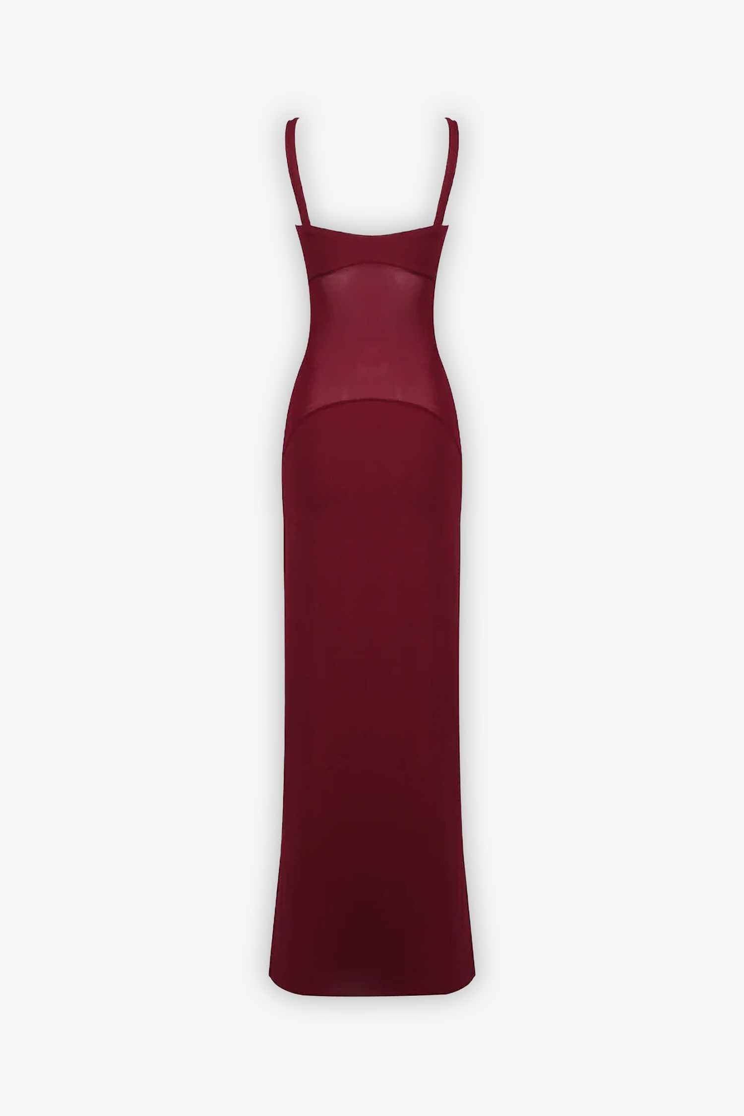 Burgundy Mesh Panel Sleeveless Maxi Dress Dress