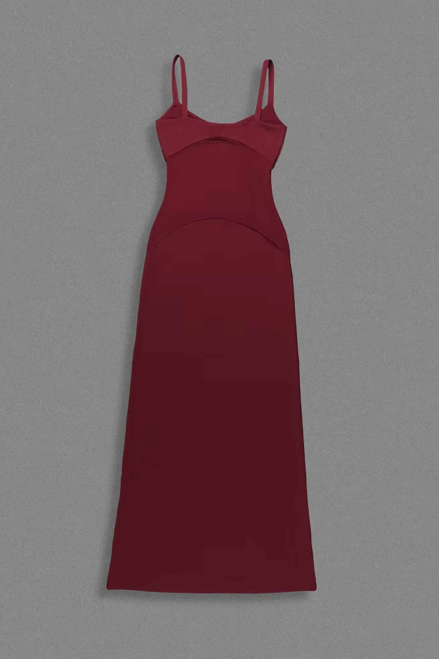 Burgundy Mesh Panel Sleeveless Maxi Dress Dress