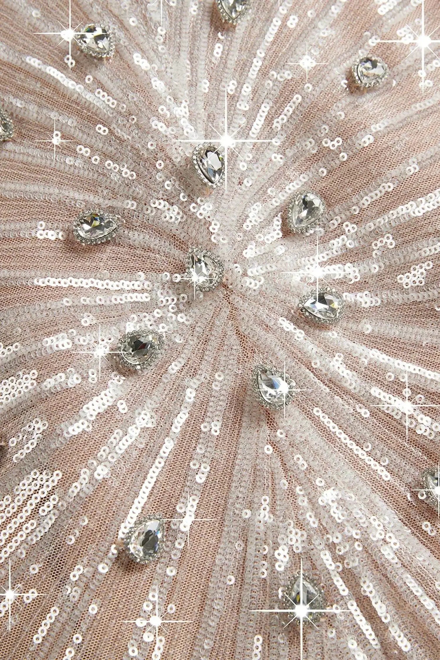 Champagne Strapless Crystal Embellished Sequin Mermaid Dress Dress