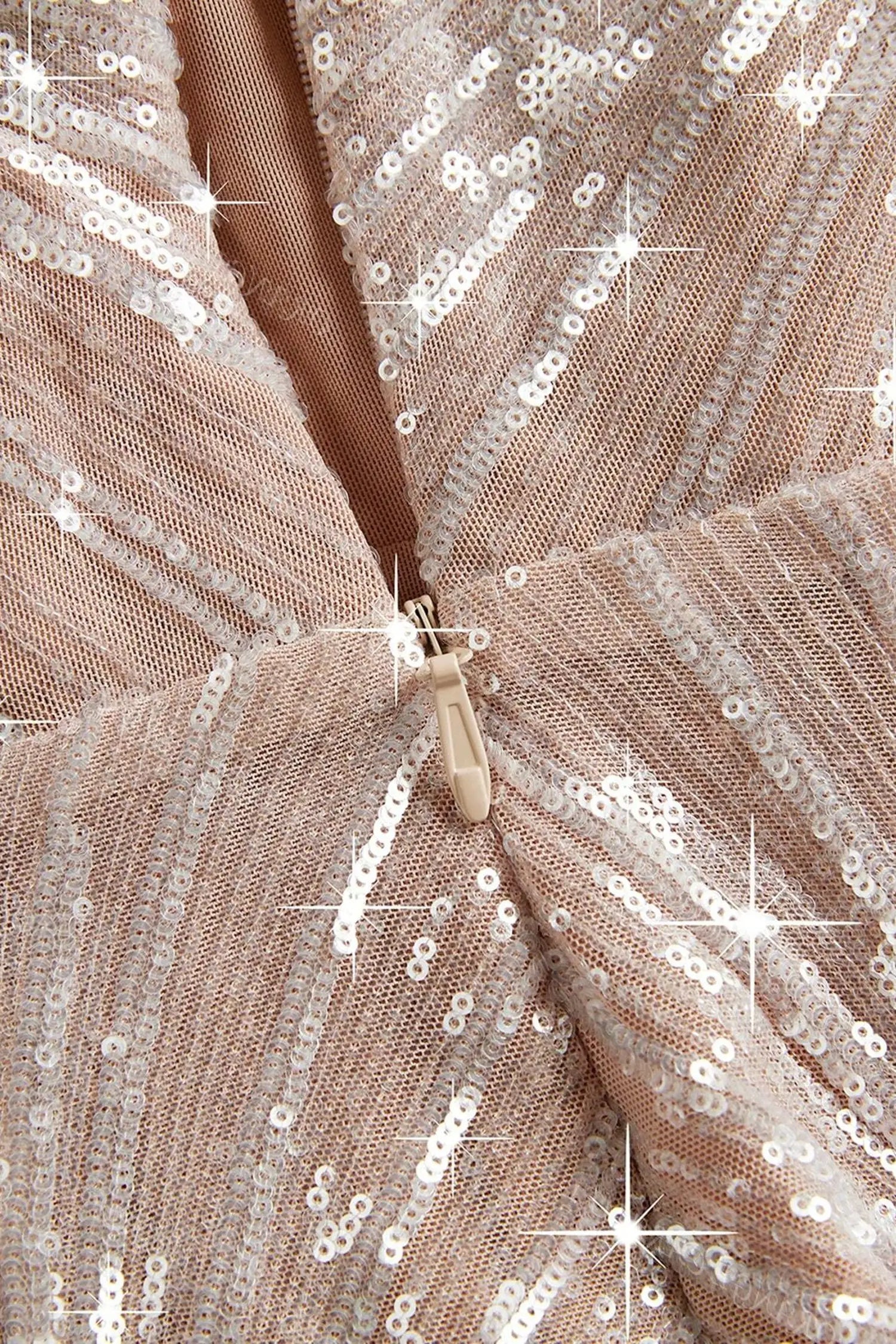 Champagne Strapless Crystal Embellished Sequin Mermaid Dress Dress