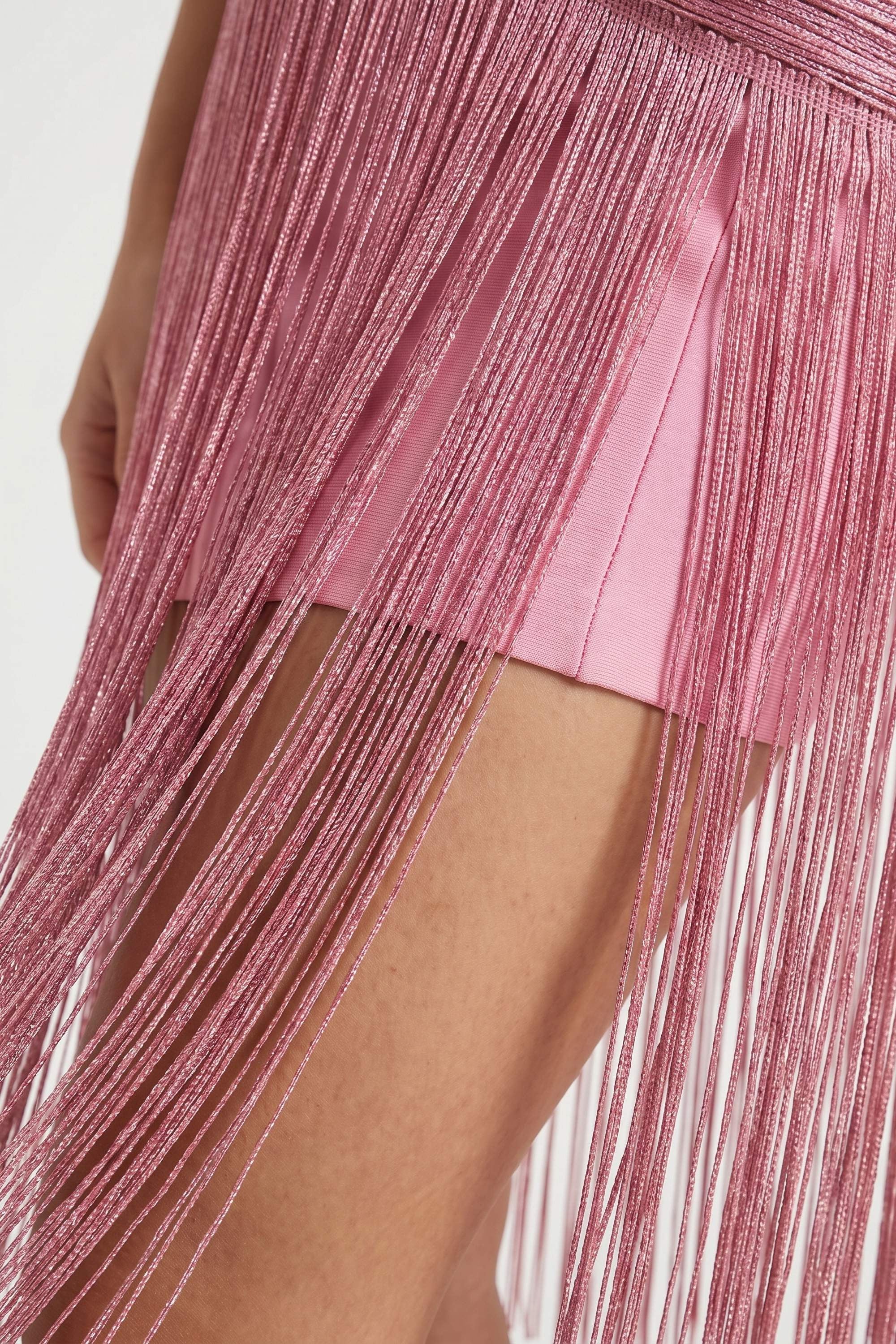 Dusty Rose High Neck Fringe Maxi Dress - Dress